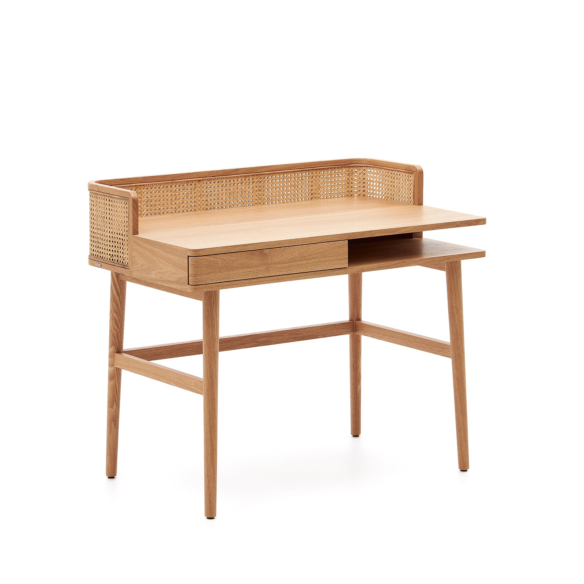 Araxi table in veneer, solid ash wood and rattan 105 x 62 cm - Product Image