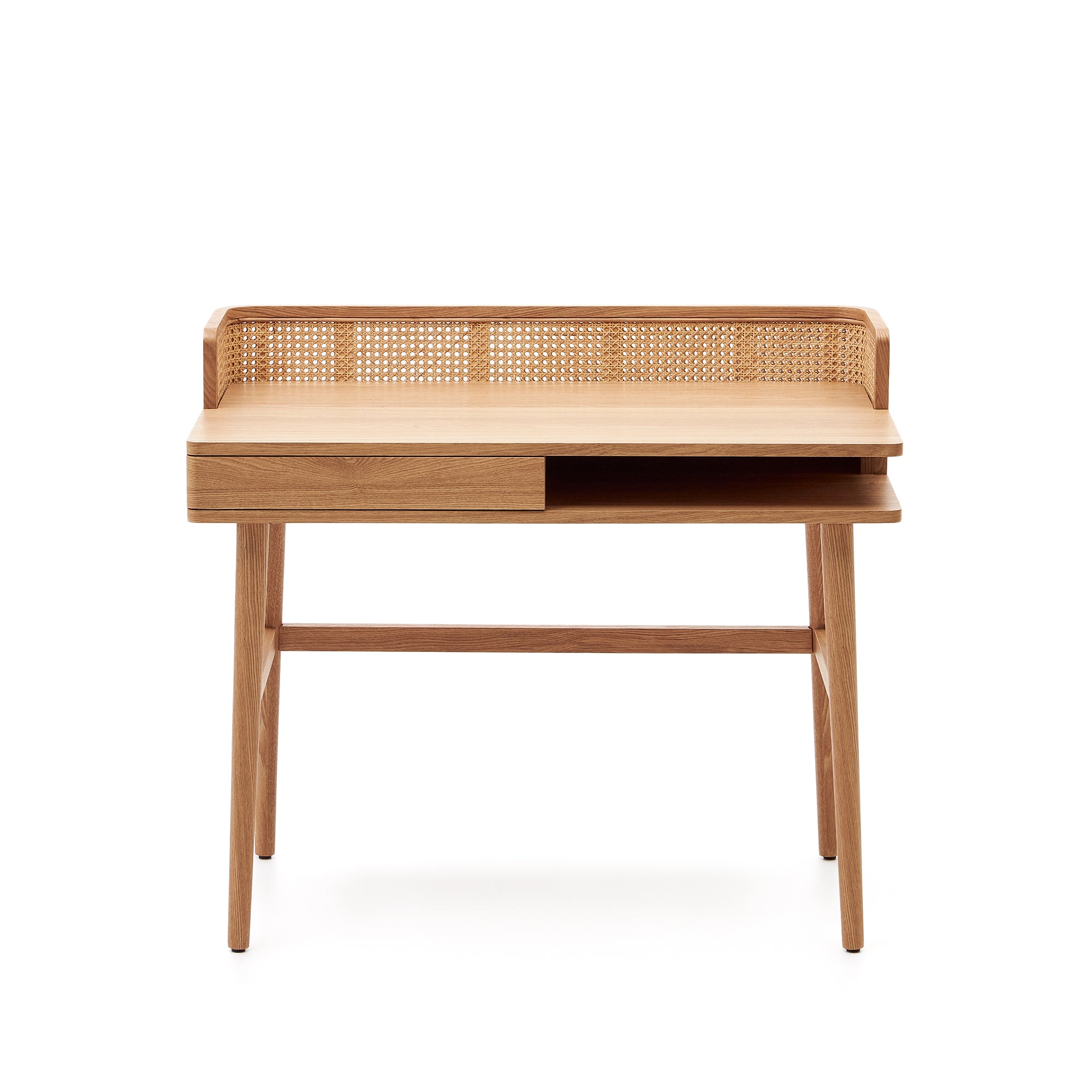 Araxi table in veneer, solid ash wood and rattan 105 x 62 cm - Product Image