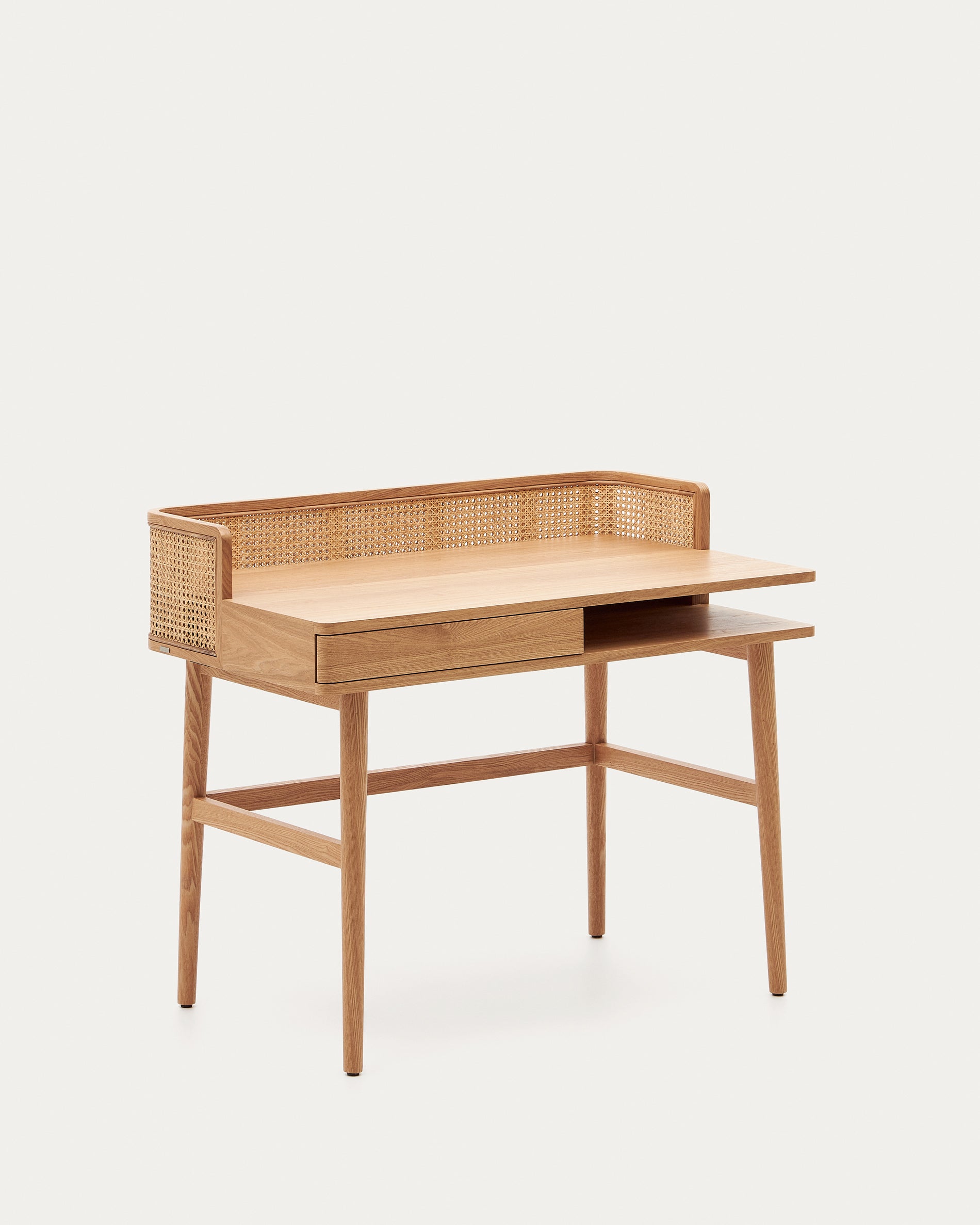 Araxi table in veneer, solid ash wood and rattan 105 x 62 cm - Product View