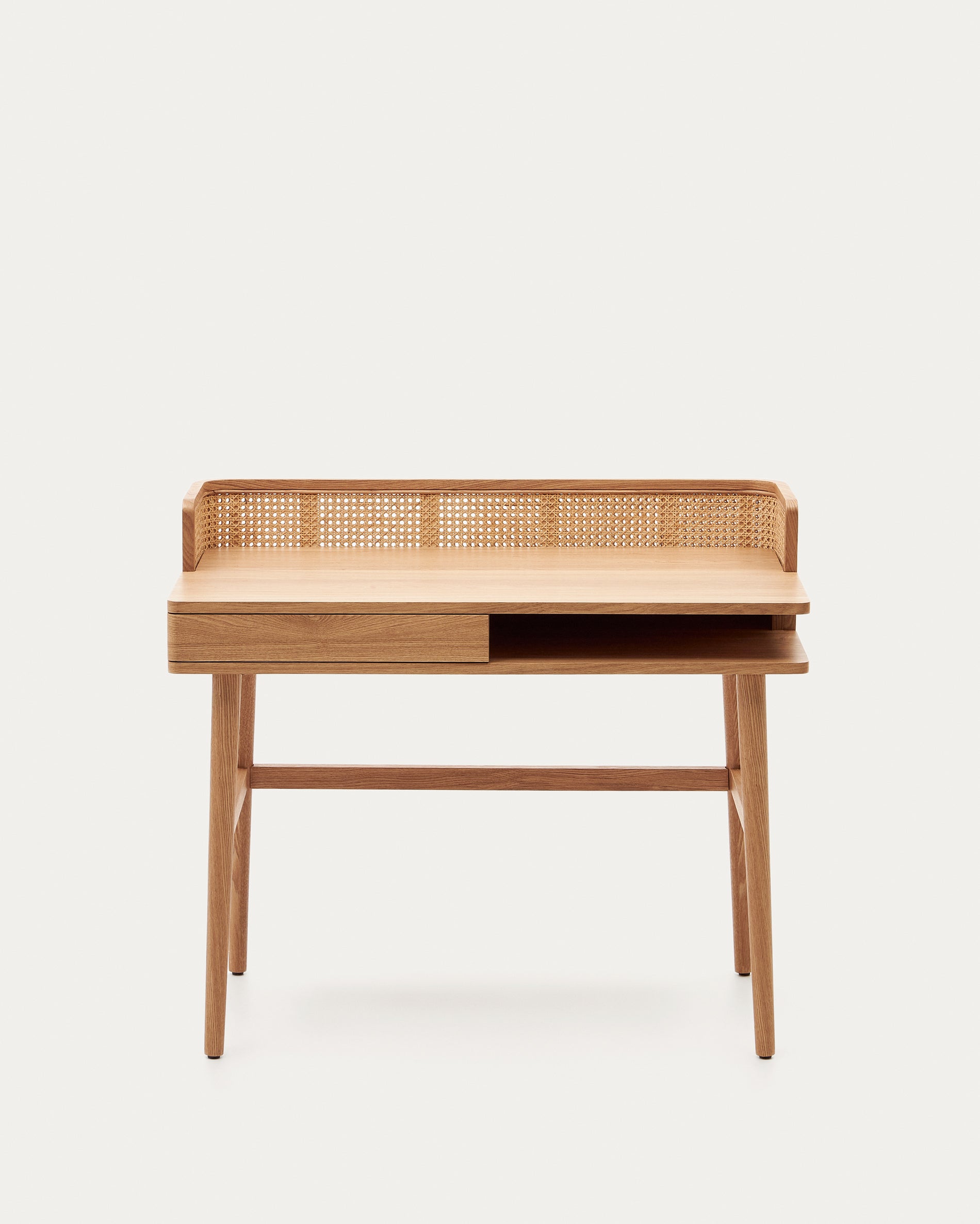 Araxi table in veneer, solid ash wood and rattan 105 x 62 cm - Product View