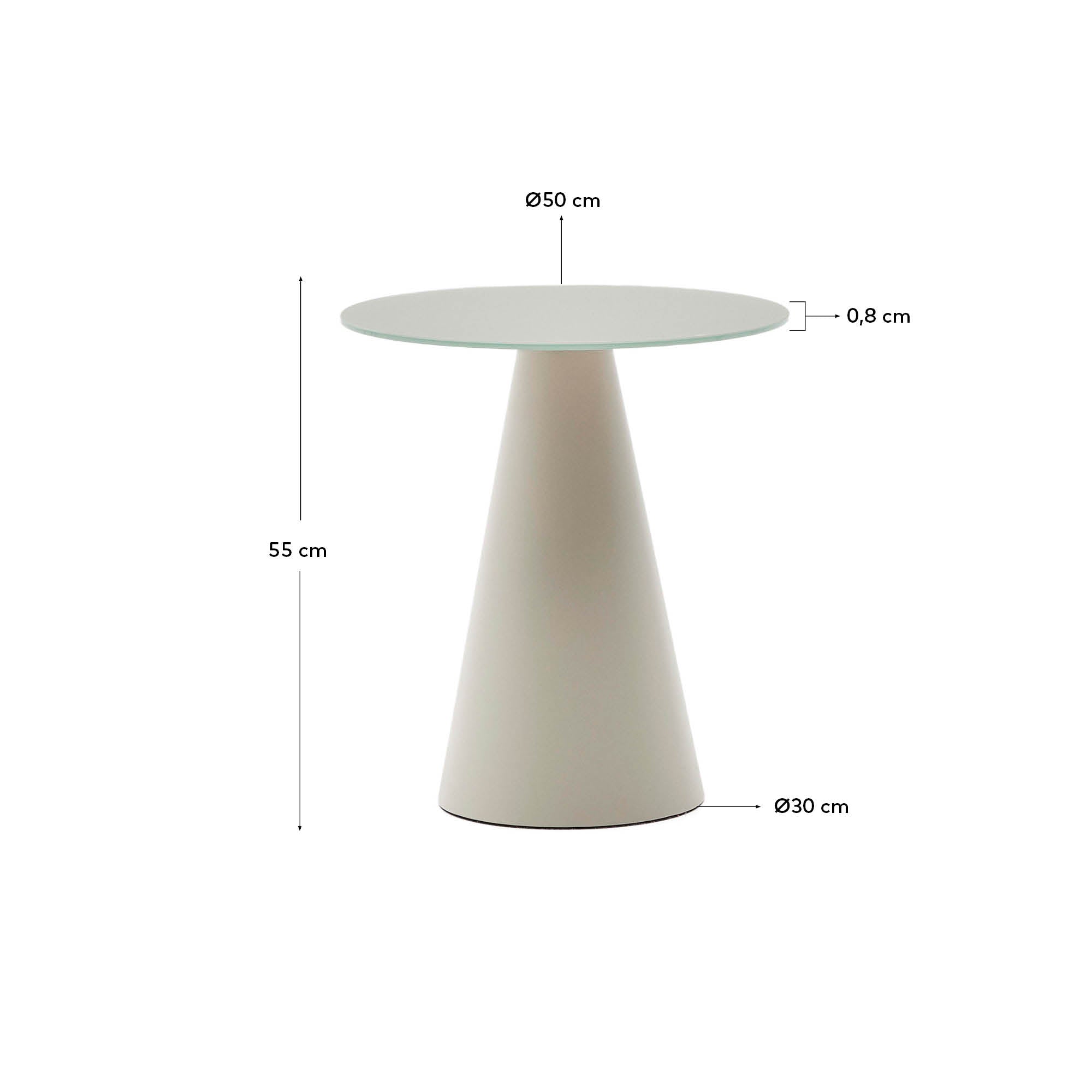 Wilshire tempered glass and metal side table with a matte grey finish, Ø 50 cm - Measurements