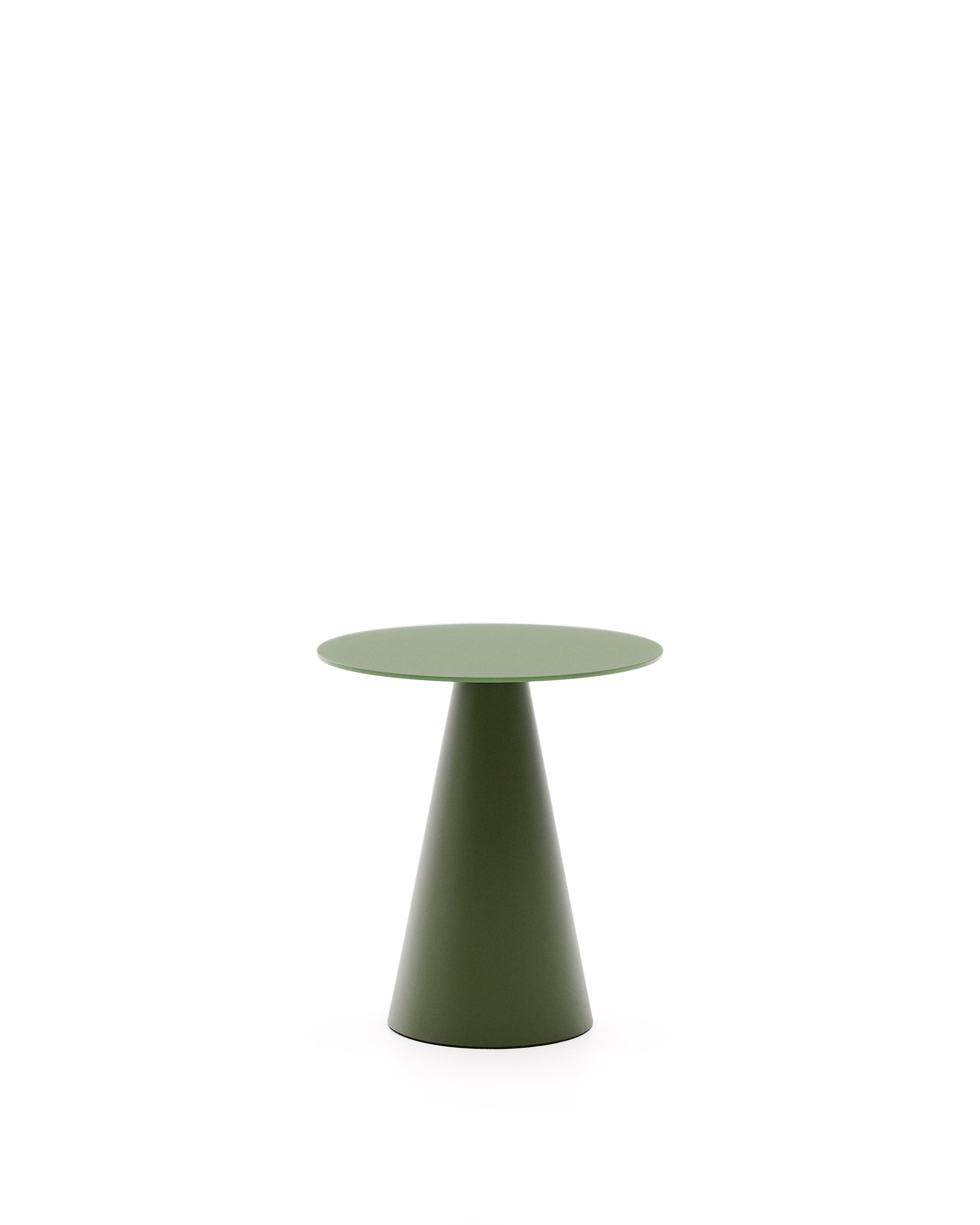 Wilshire side table with frosted tempered glass and matt green painted steel finish Ø50cm - Product Image
