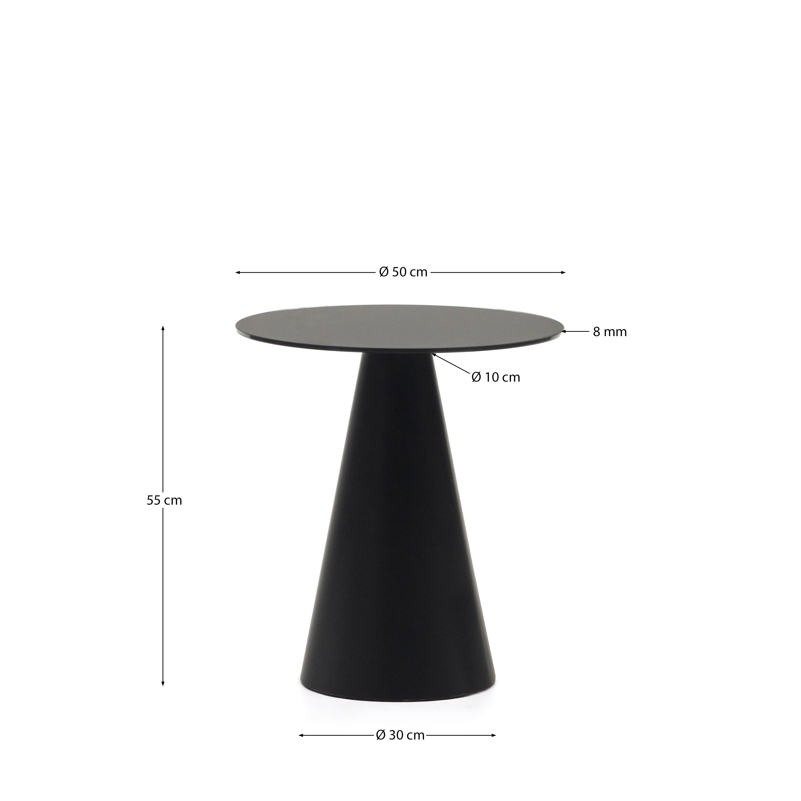 Wilshire tempered glass and metal side table with a black finish, Ø 50 cm - Measurements