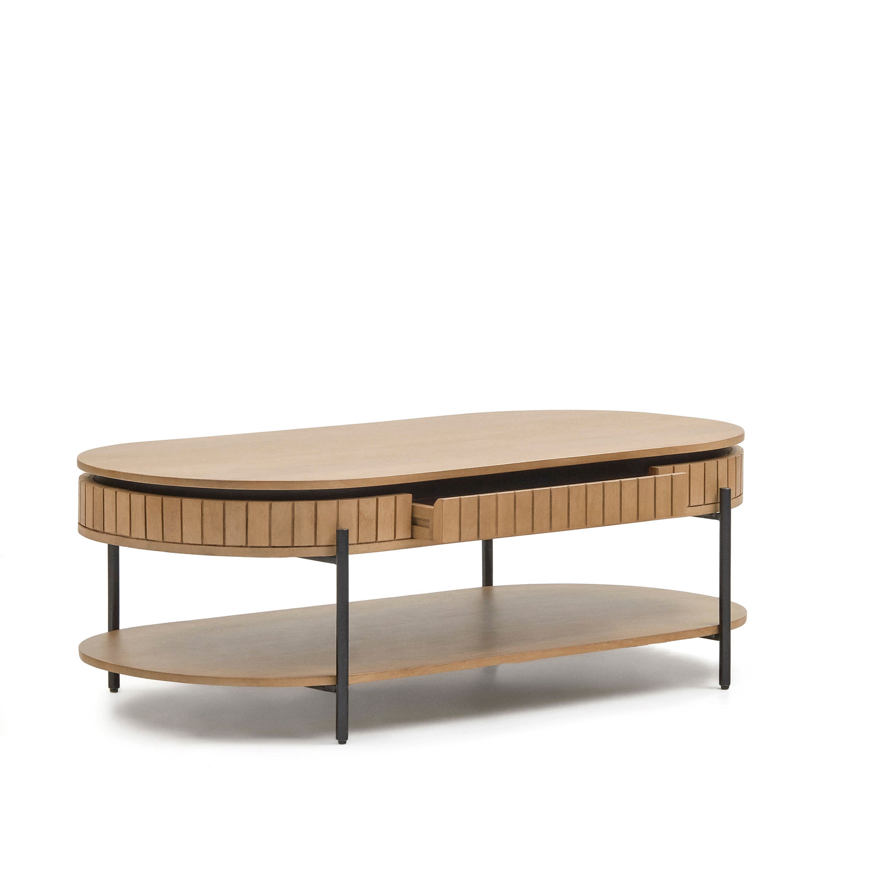 Licia mango wood coffee table with 1 drawer, with a natural finish and metal, 130 x 65 cm - Product Image