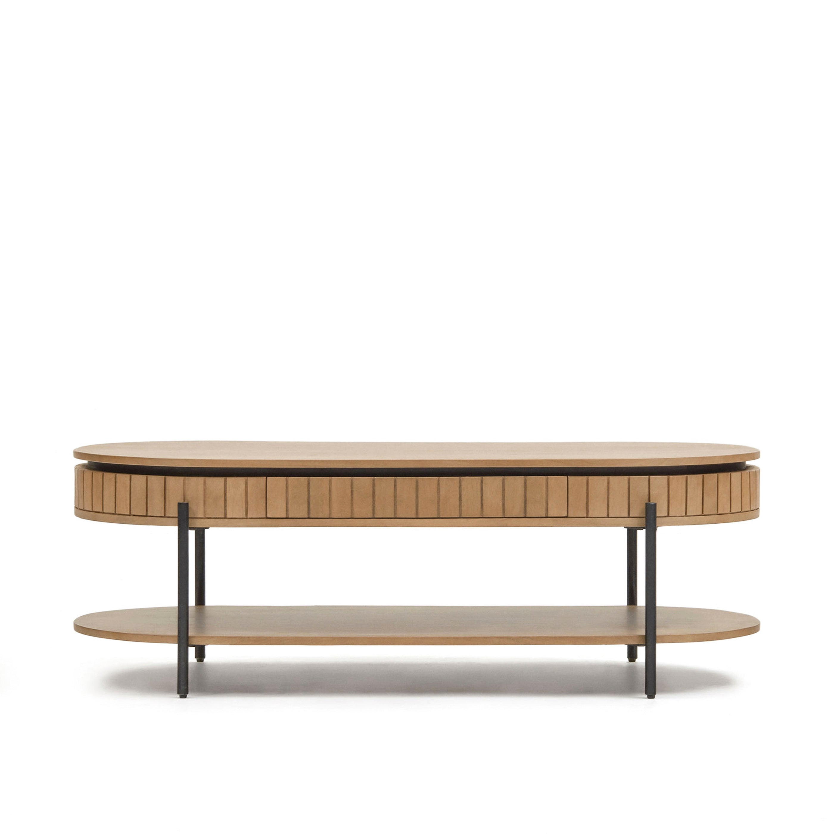 Licia mango wood coffee table with 1 drawer, with a natural finish and metal, 130 x 65 cm - Product Image