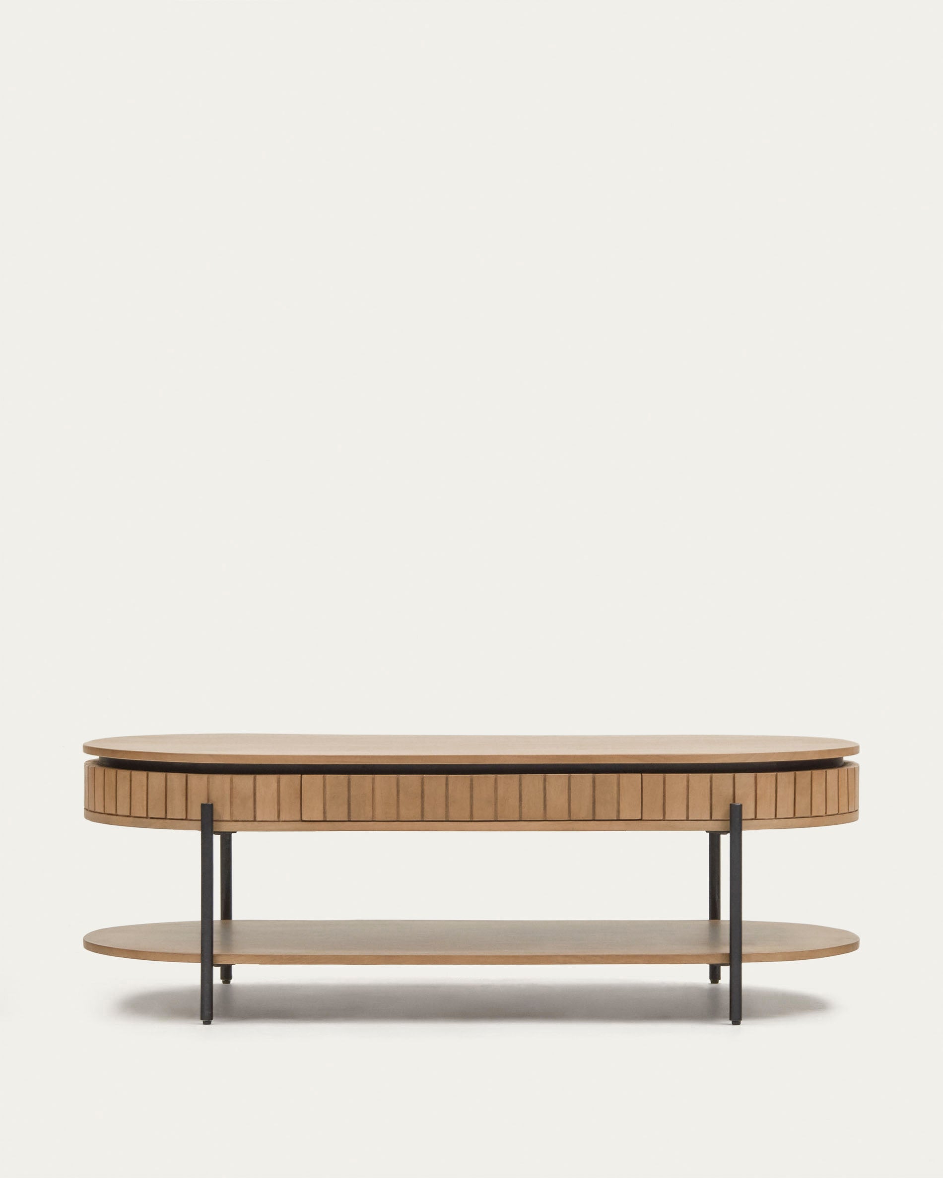 Licia mango wood coffee table with 1 drawer, with a natural finish and metal, 130 x 65 cm - Product View