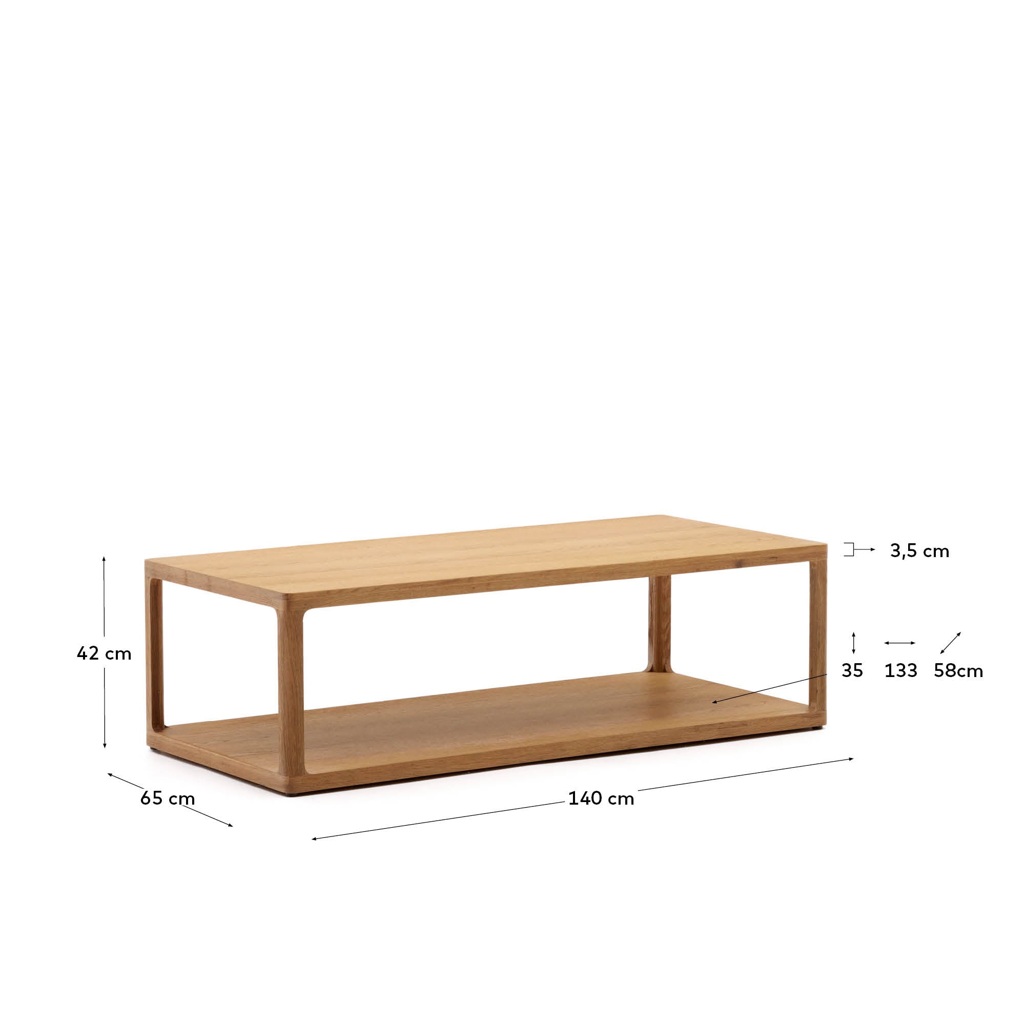 Maymai oak wood coffee table 140 x 65 cm - Measurements