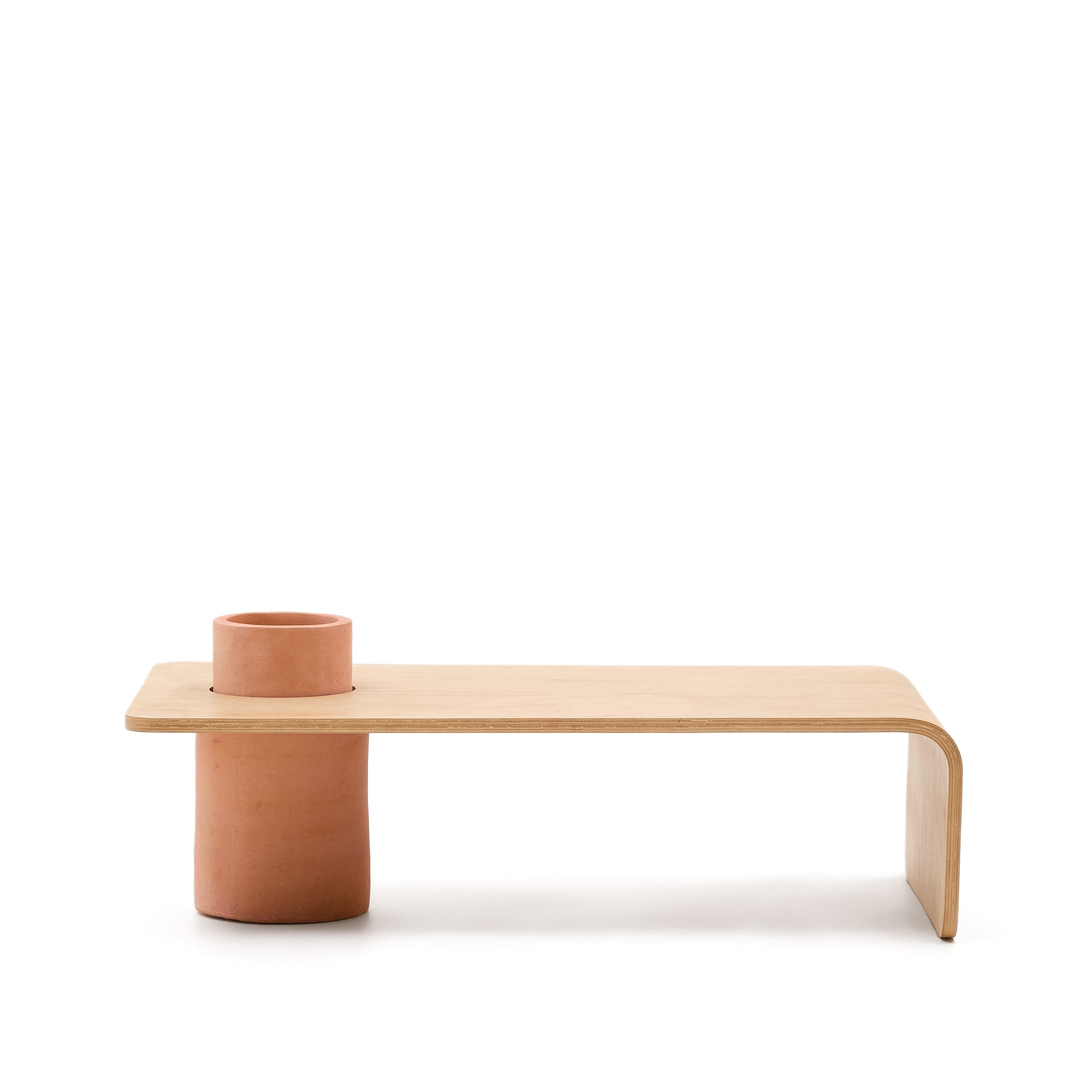 Olaria terracotta coffee table with an oak veneer in a natural finish, 110 x 60 cm - Product Image
