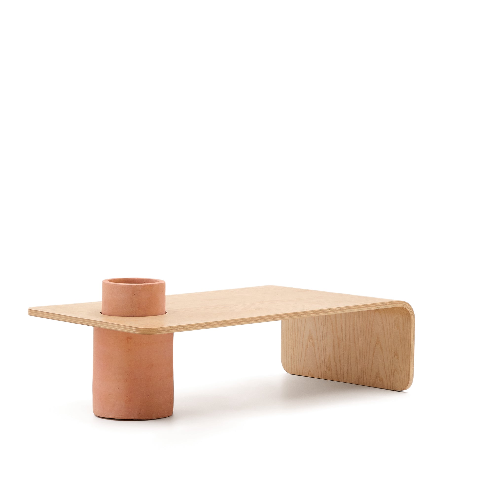 Olaria terracotta coffee table with an oak veneer in a natural finish, 110 x 60 cm - Product Image