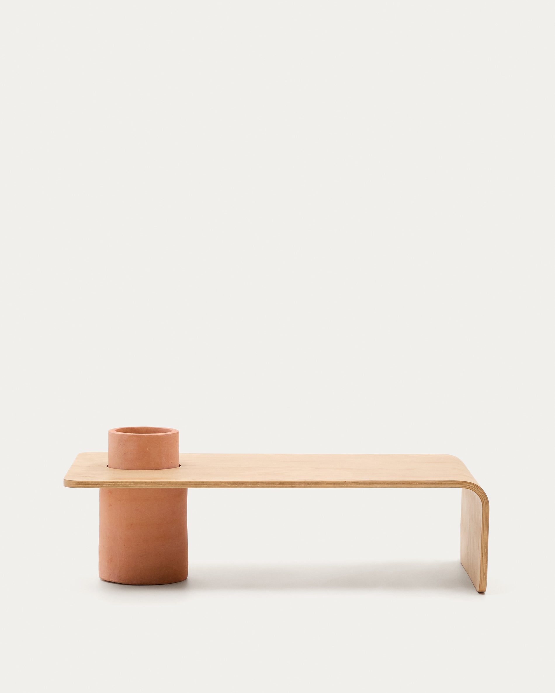 Olaria terracotta coffee table with an oak veneer in a natural finish, 110 x 60 cm - Product View