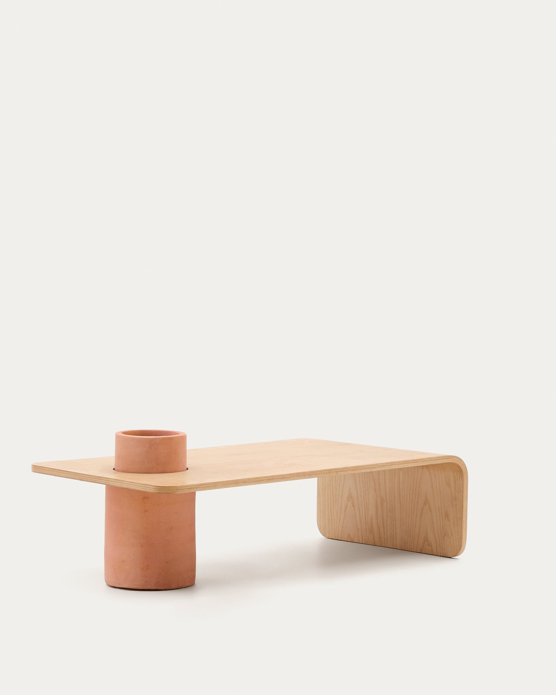 Olaria terracotta coffee table with an oak veneer in a natural finish, 110 x 60 cm - Product View