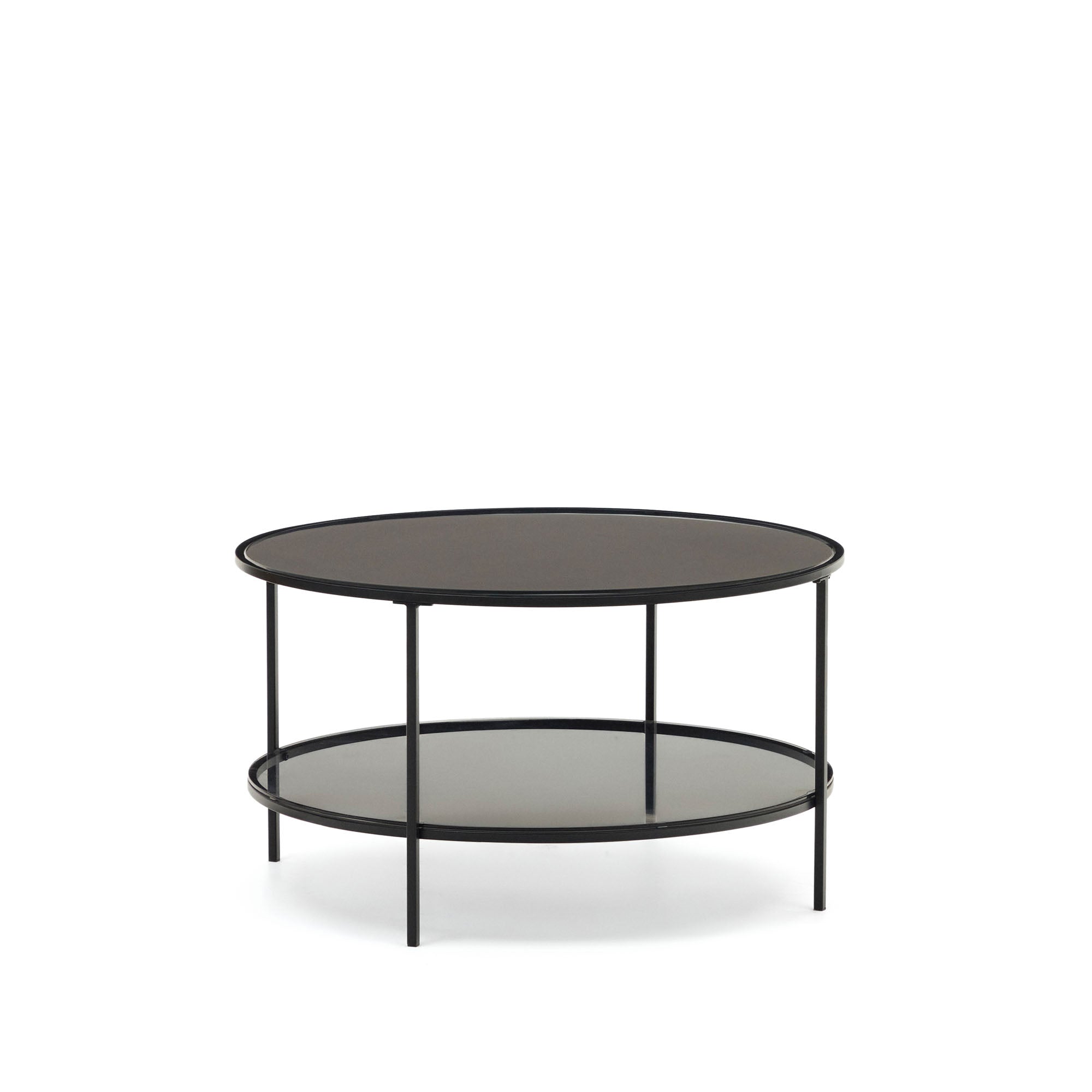 Gilda tempered glass and metal coffee table with a matte black finish, Ø 80 cm - Product Image