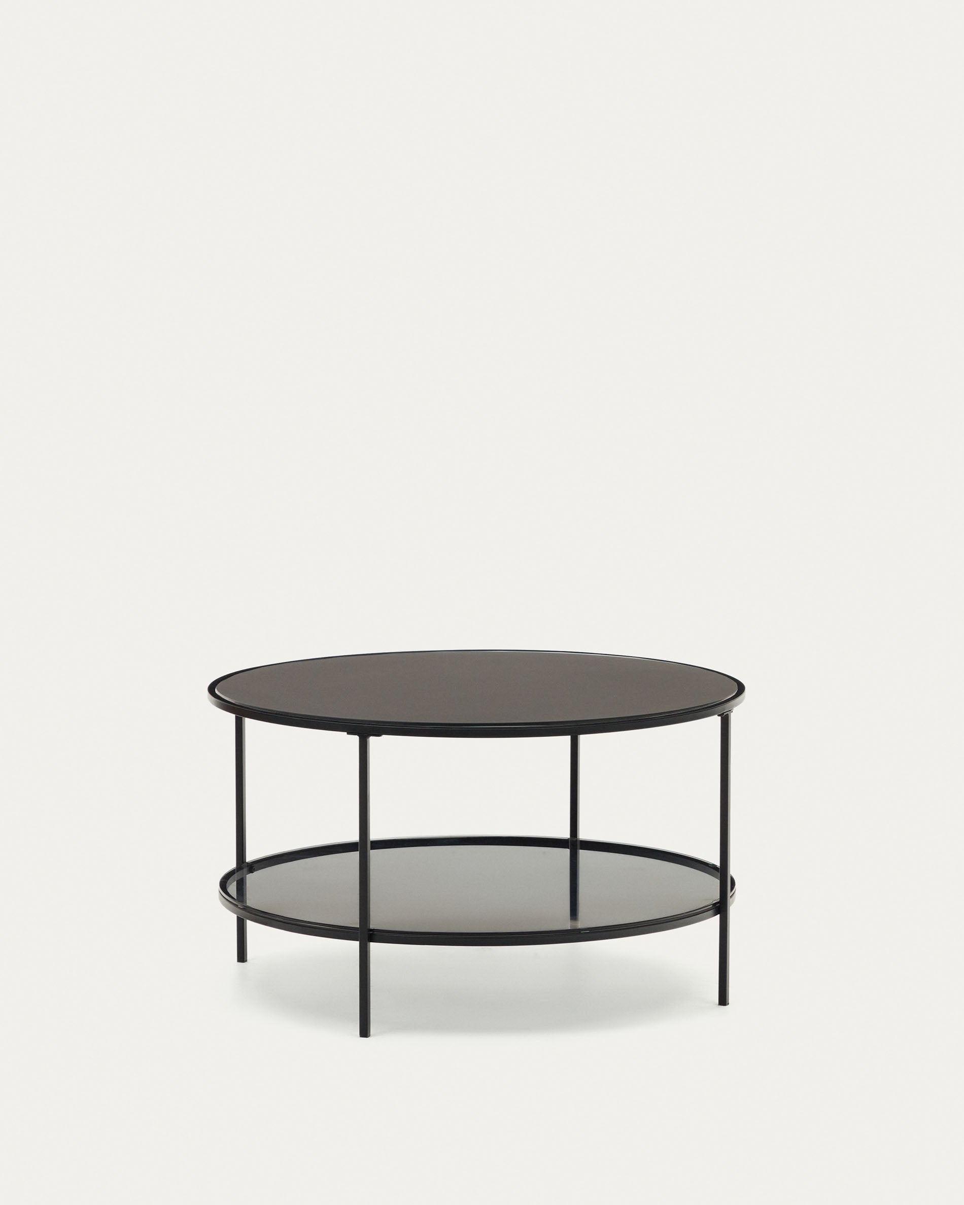 Gilda tempered glass and metal coffee table with a matte black finish, Ø 80 cm - Product View