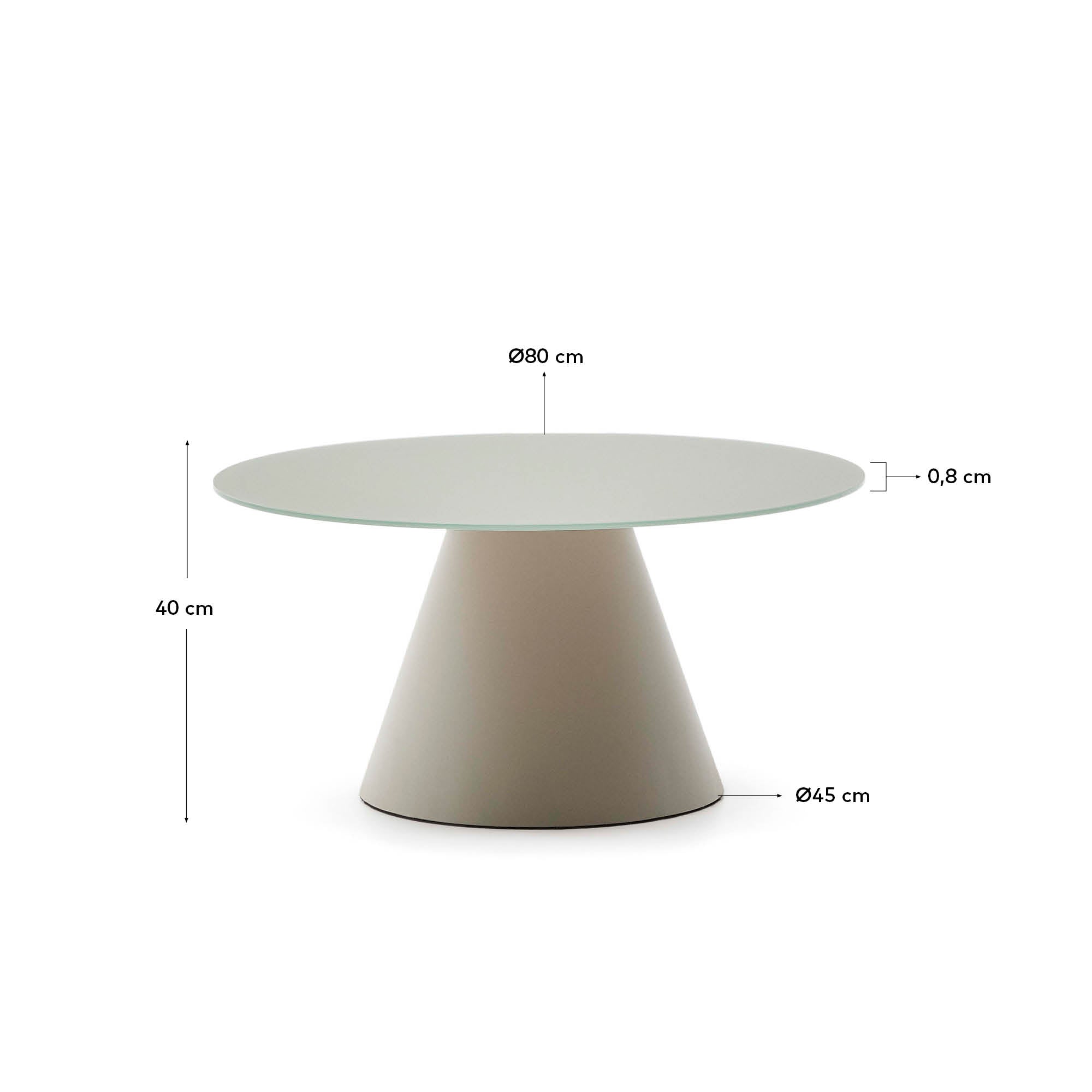 Wilshire tempered glass and metal coffee table with a matte grey finish, Ø 80 cm - Measurements