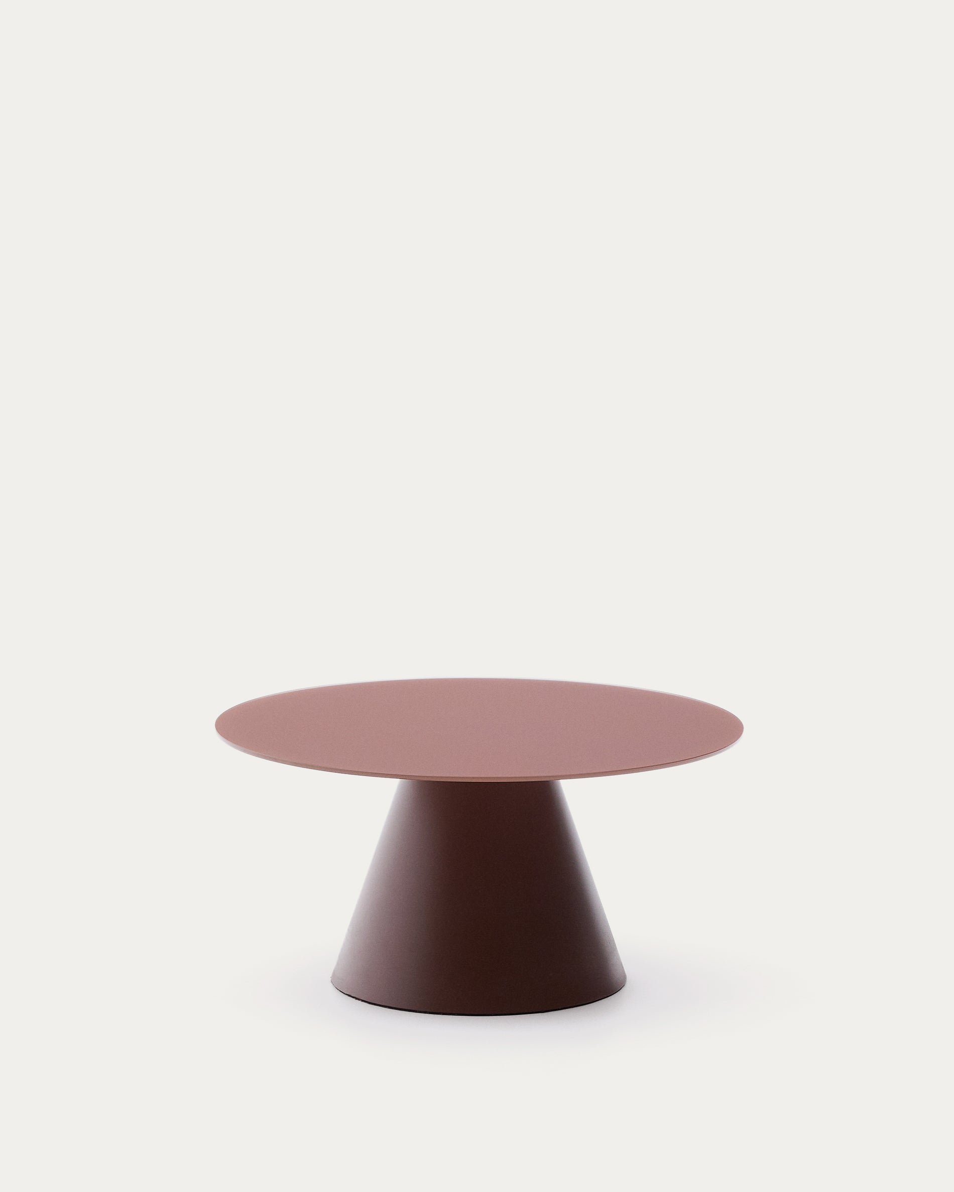 Wilshire coffee table with frosted tempered glass and matt terracotta painted steel finish Ø80cm - Product View