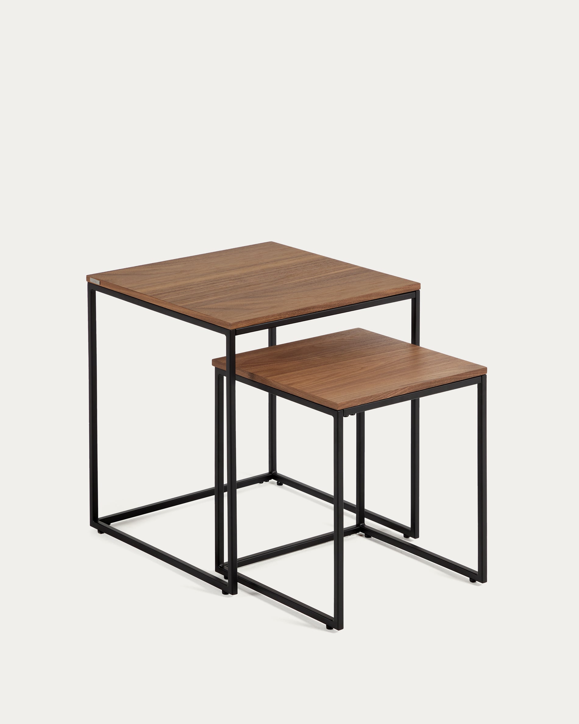 Yoana set of 2 nesting side tables with a walnut veneer and black painted metal structure - Product View