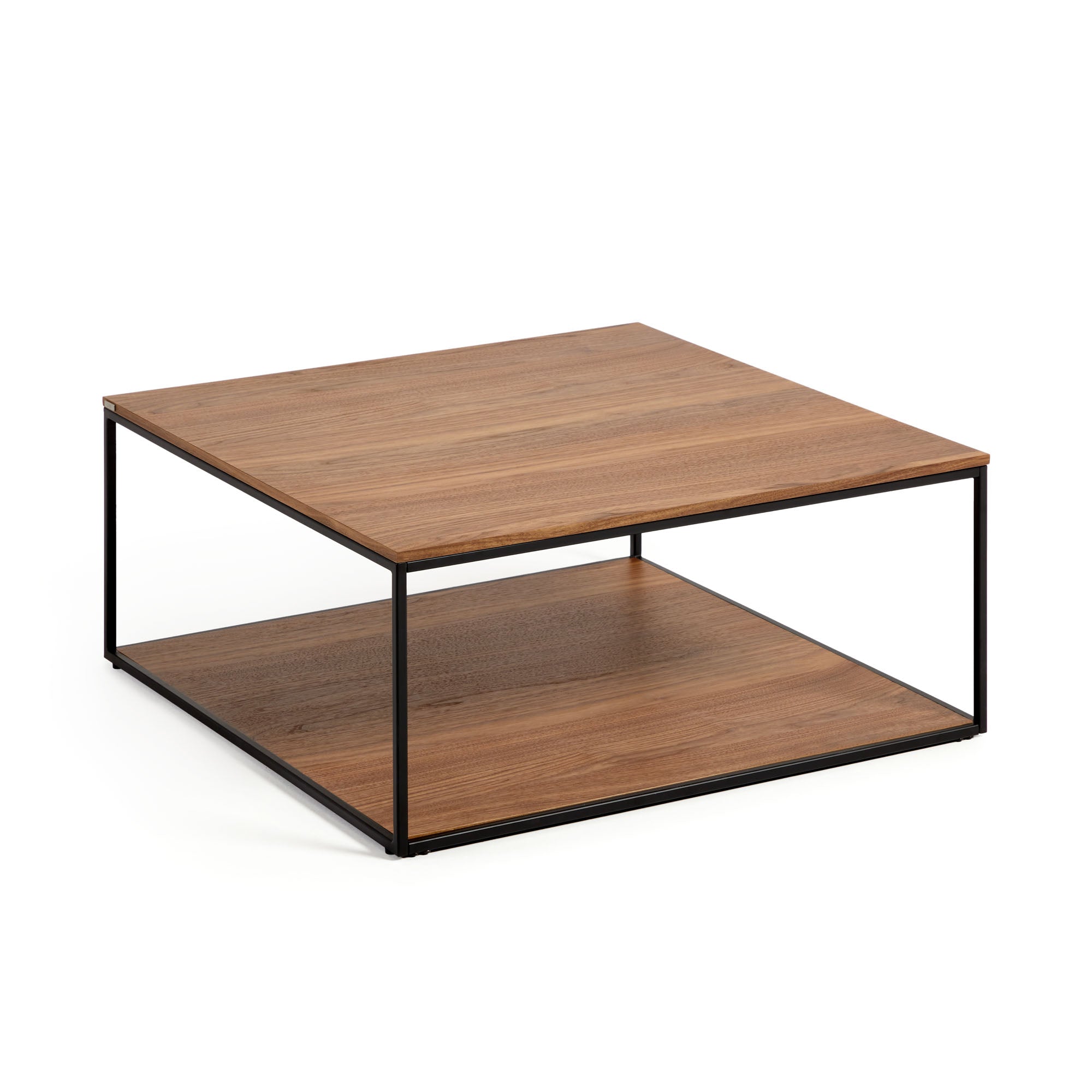 Yoana coffee table with walnut veneer and painted black metal structure, 80 x 80 cm - Product Image