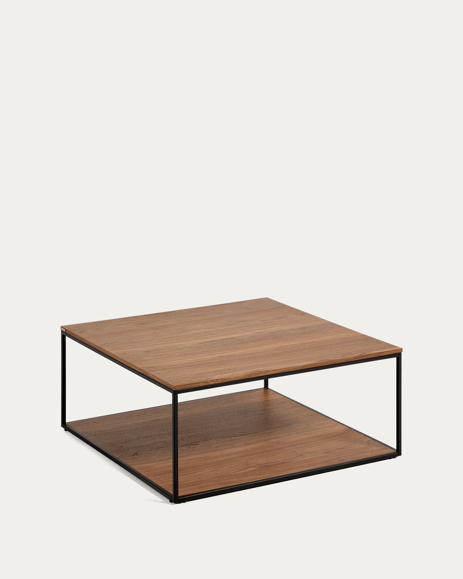 Yoana coffee table with walnut veneer and painted black metal structure, 80 x 80 cm - Product View