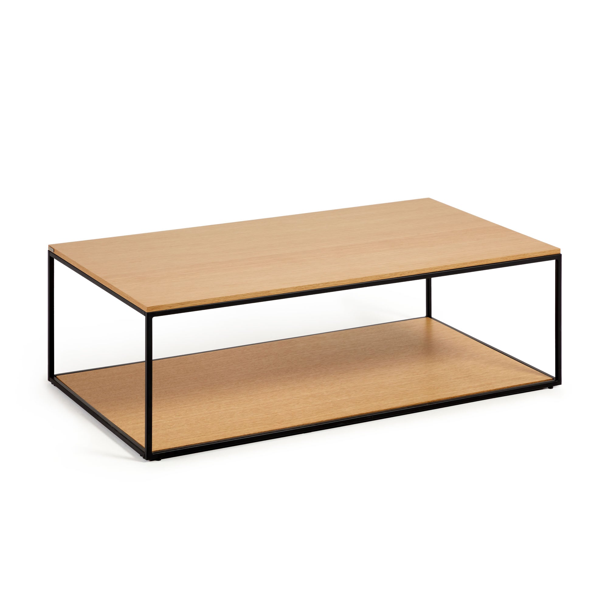 Yoana coffee table with oak wood veneer and painted black metal structure, 110 x 60 cm - Product Image