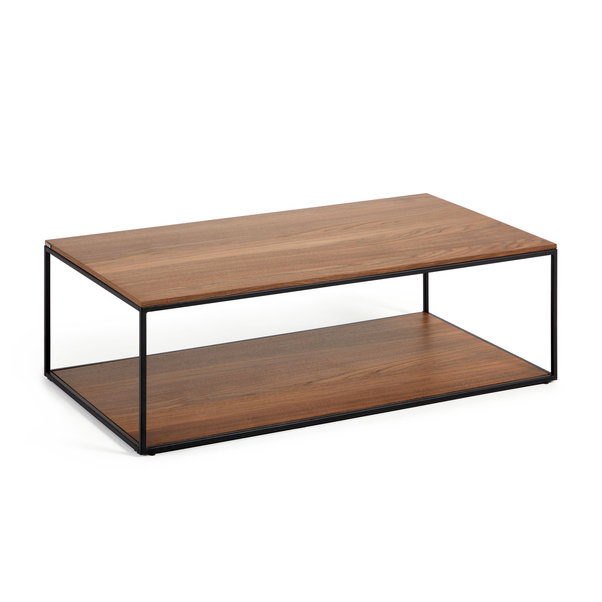 Yoana coffee table with oak walnut veneer and painted black metal structure, 110 x 60 cm - Product Image
