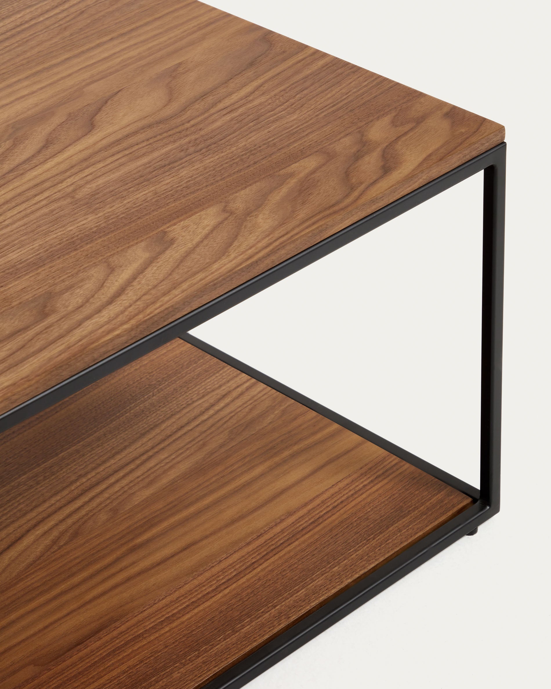 Yoana coffee table with oak walnut veneer and painted black metal structure, 110 x 60 cm - Detail