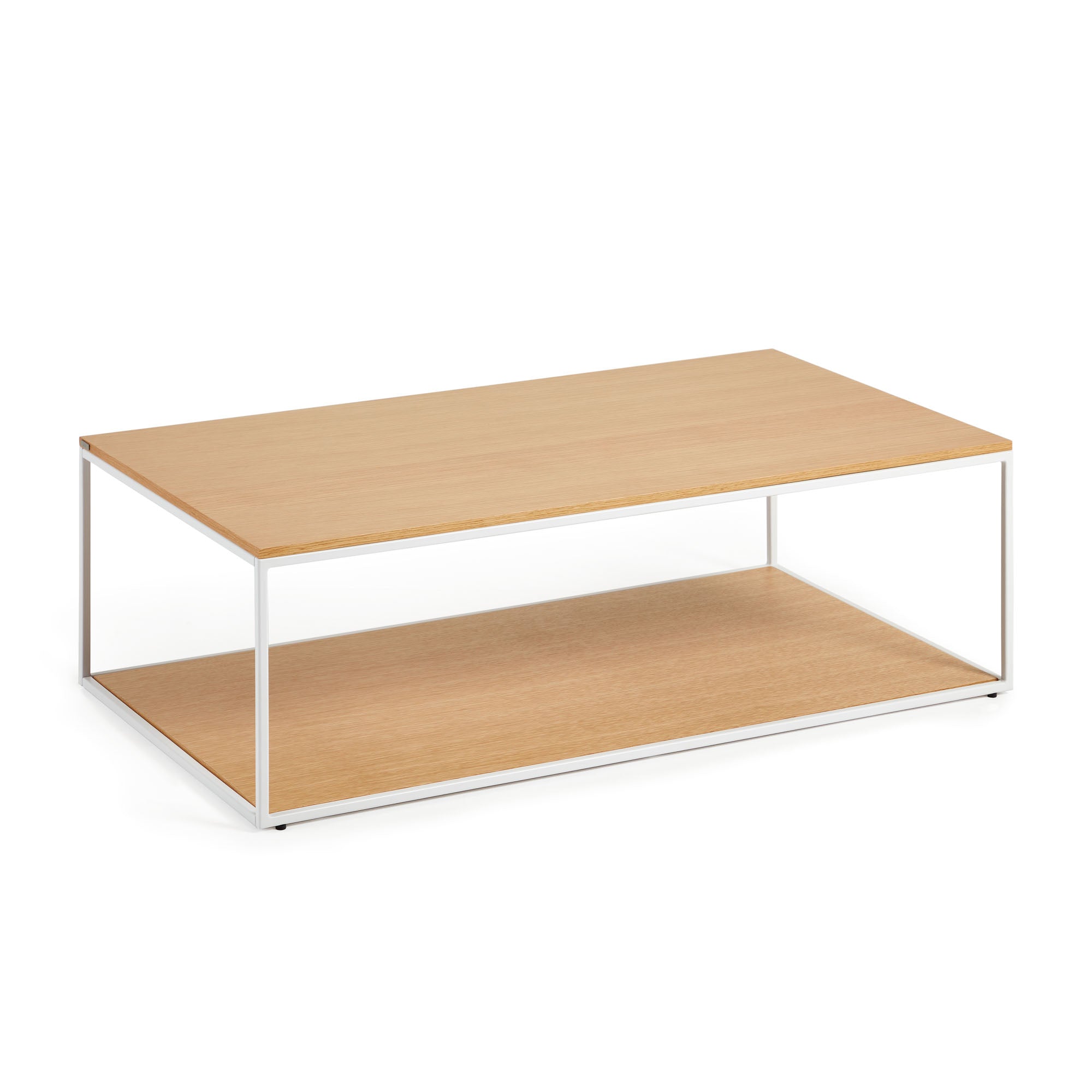 Yoana coffee table with oak veneer table top and base, white metal structure, 110 x 60 cm - Product Image