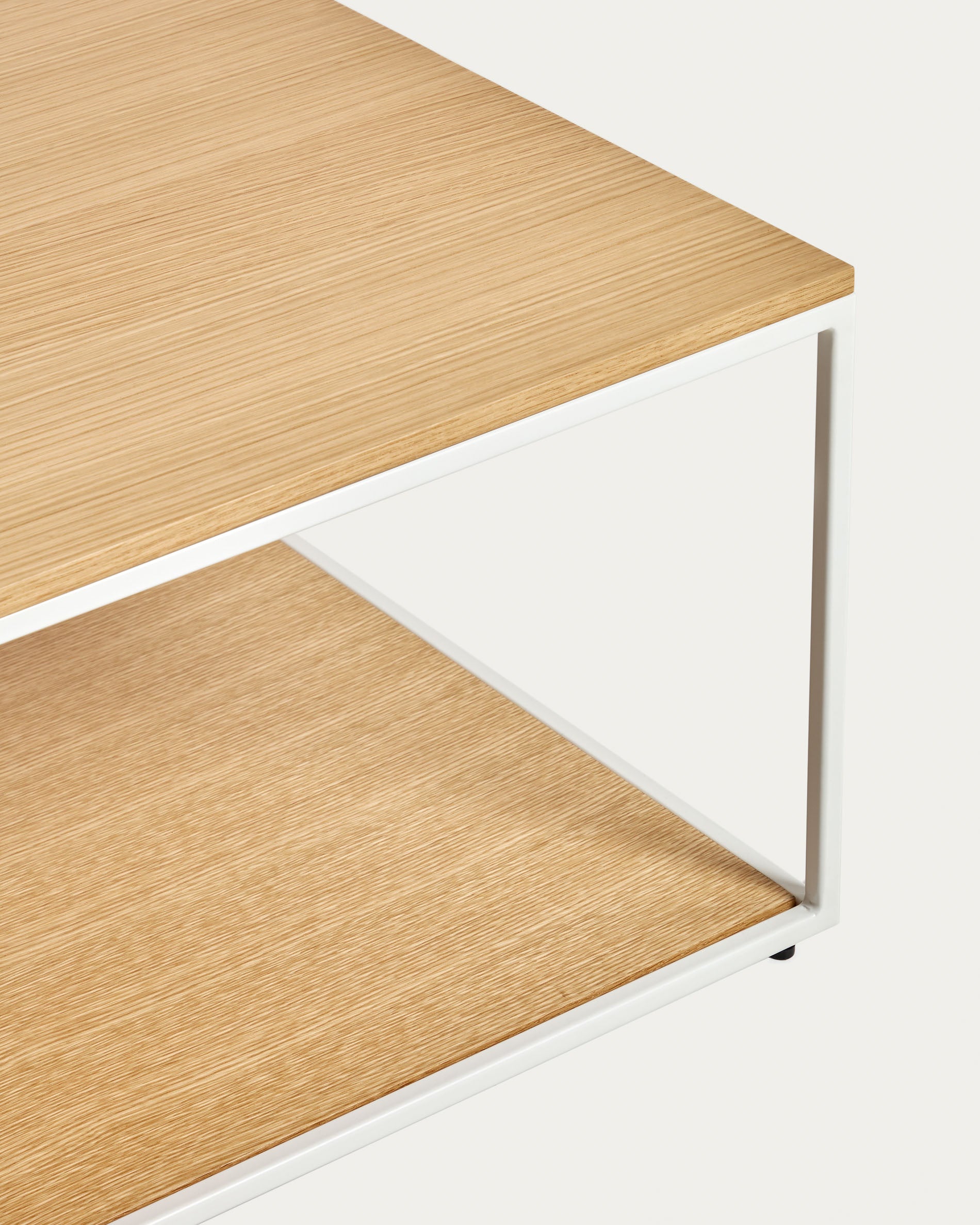 Yoana coffee table with oak veneer table top and base, white metal structure, 110 x 60 cm - Detail