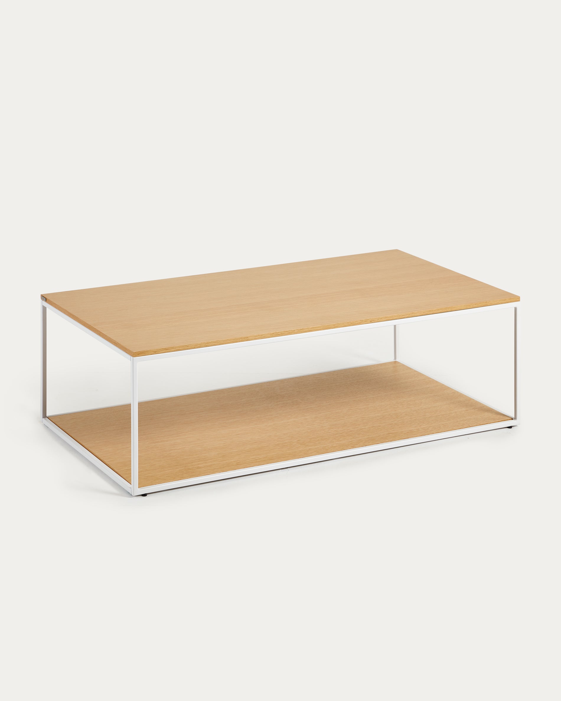 Yoana coffee table with oak veneer table top and base, white metal structure, 110 x 60 cm - Product View