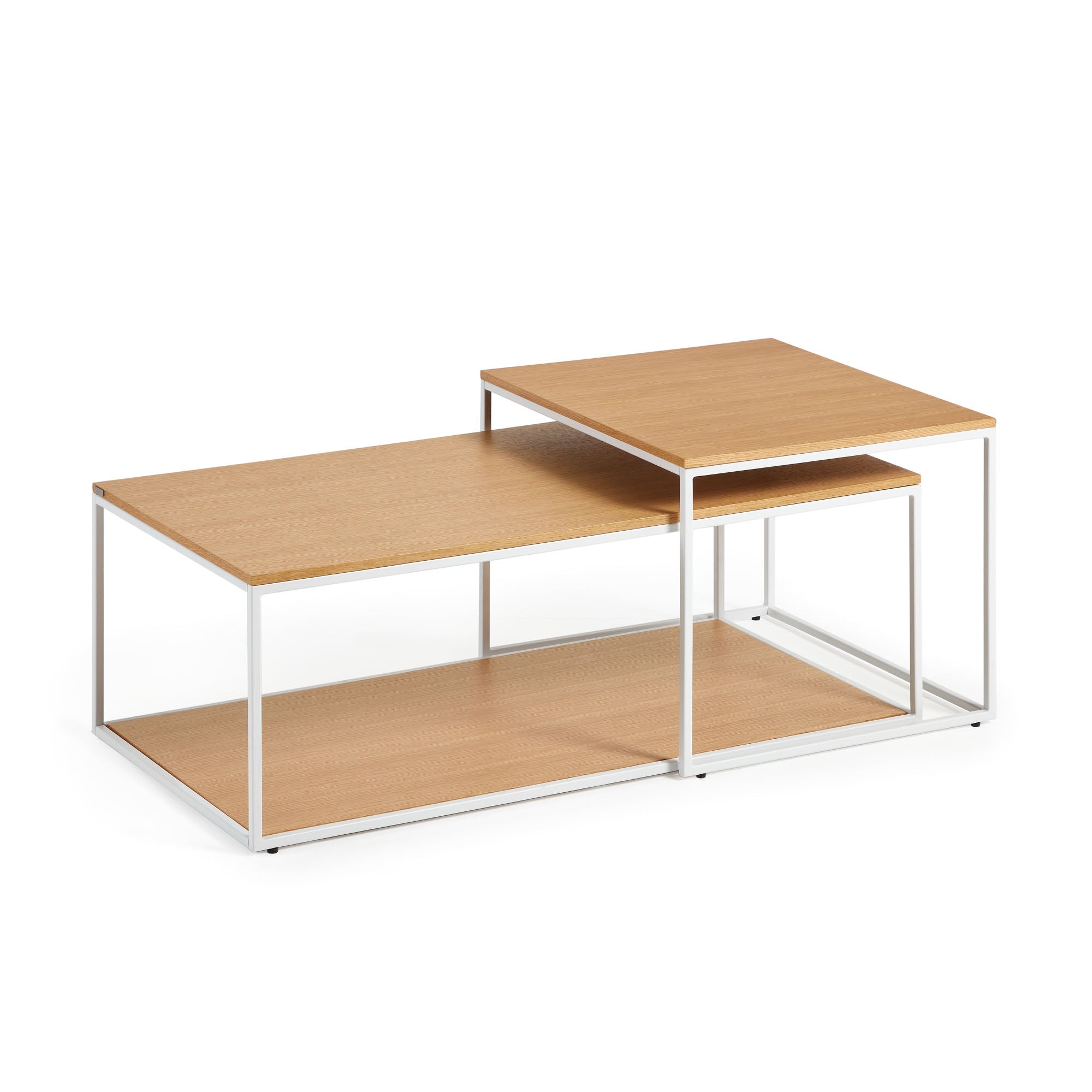 Yoana set of 2 nesting coffee tables with oak veneer and white metal structure - Product Image
