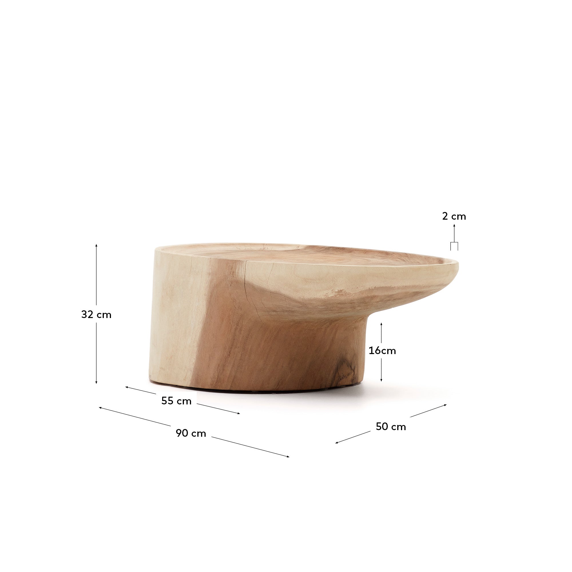Mosi solid mungur wood coffee table with stand Ø 90 x 50 cm - Measurements