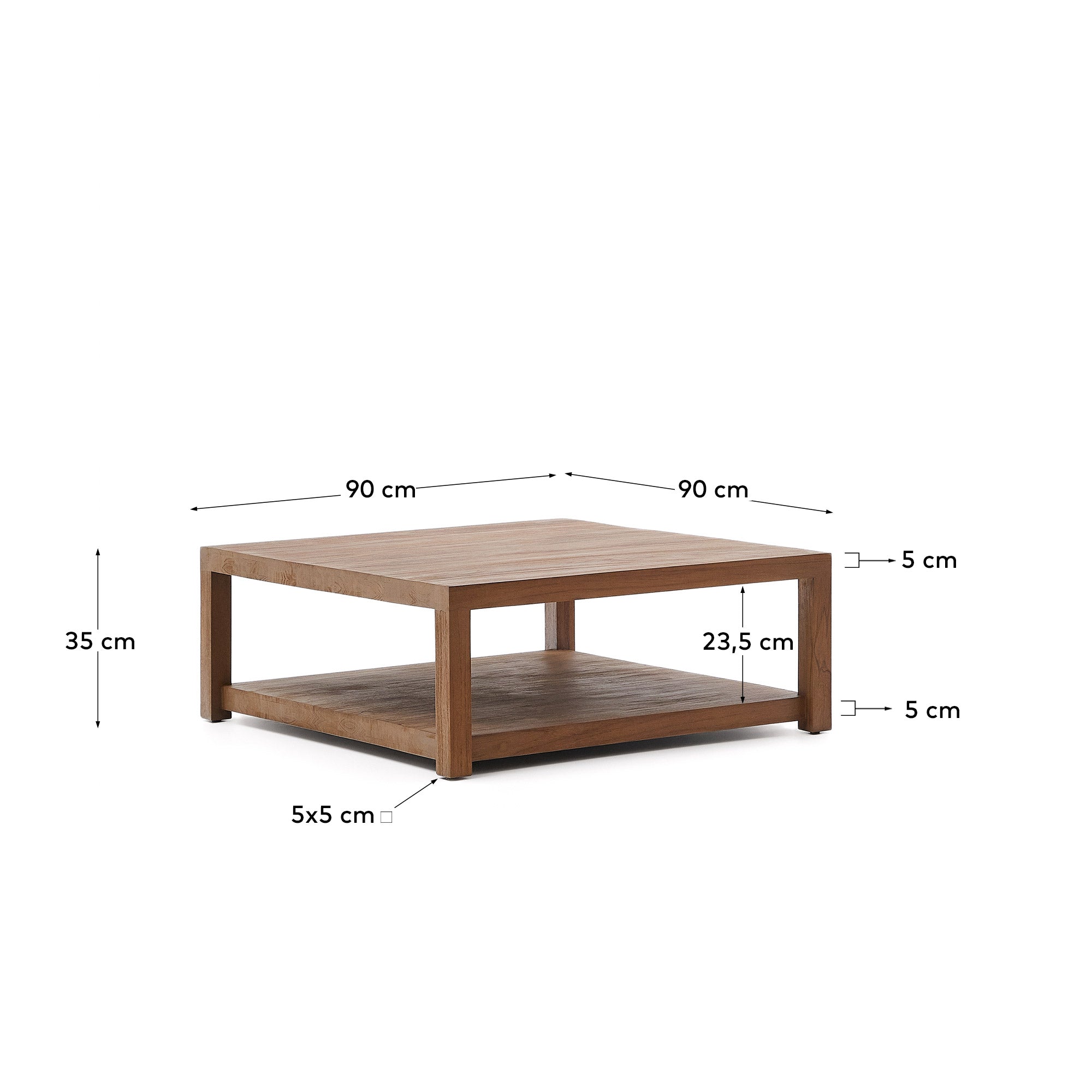 Sashi side table made in solid teak wood 90 x 90 cm - Measurements