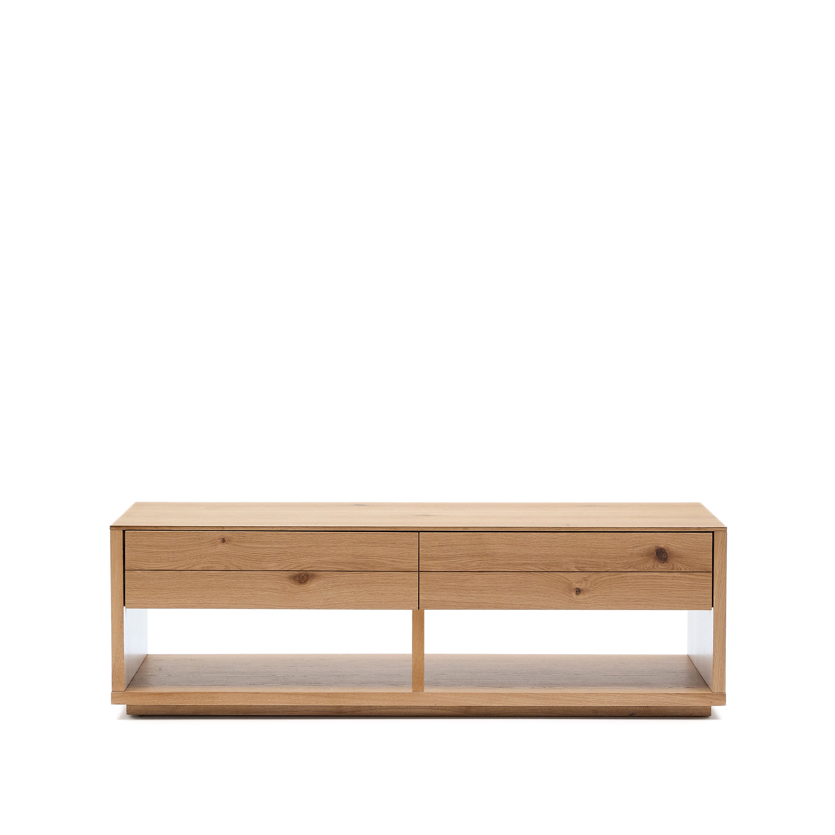 Alguema coffee table 2 drawers in oak veneer with natural finish 140 x 60 cm - Product Image