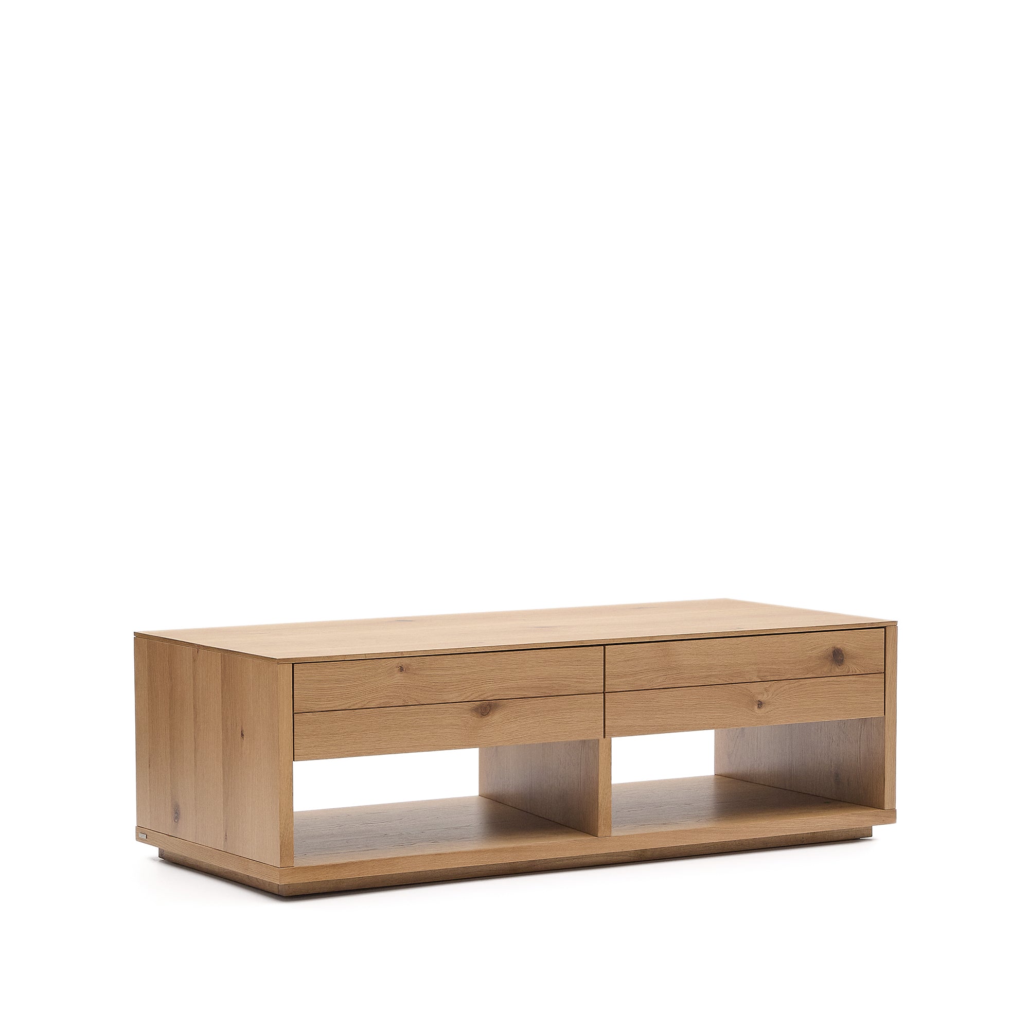 Alguema coffee table 2 drawers in oak veneer with natural finish 140 x 60 cm - Product Image