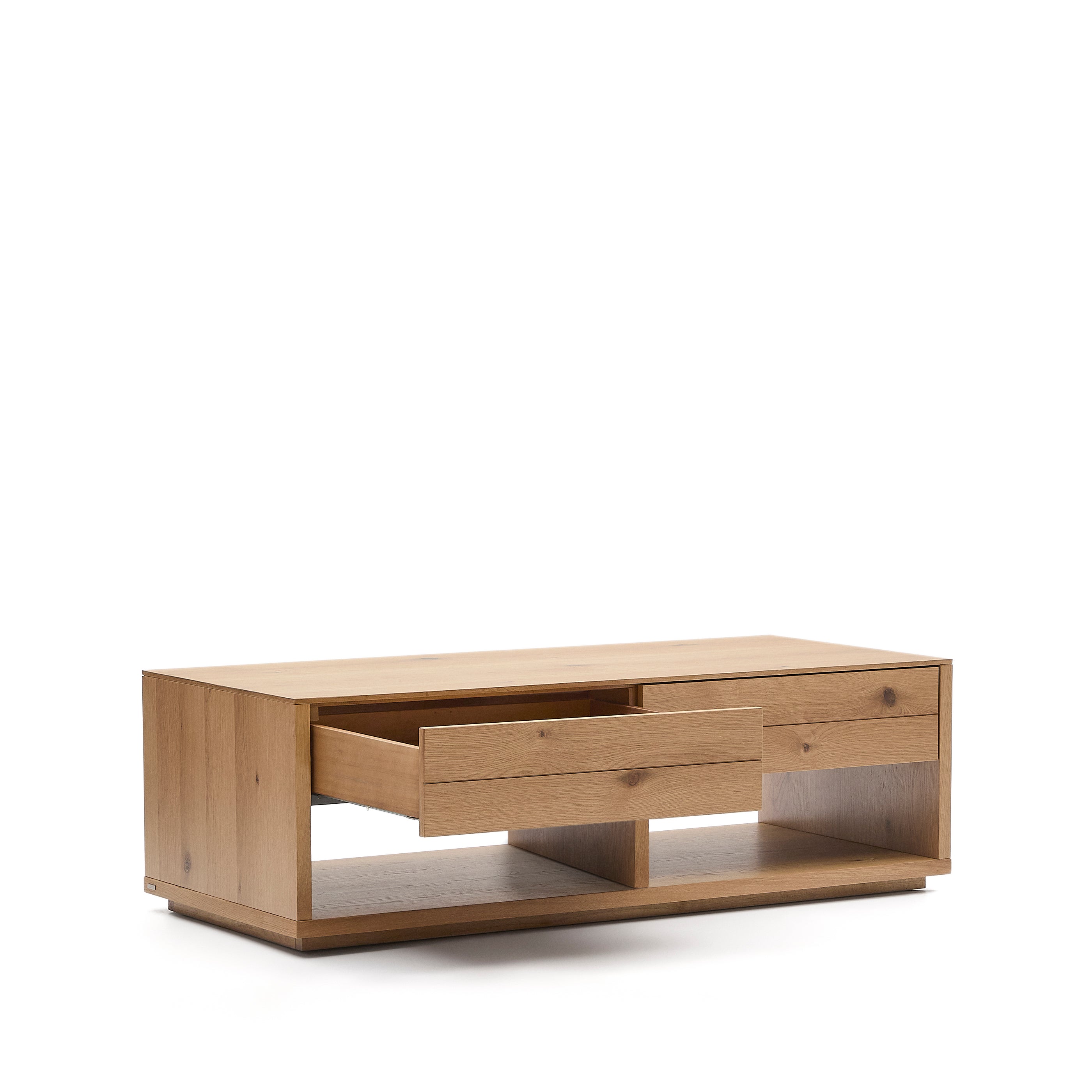 Alguema coffee table 2 drawers in oak veneer with natural finish 140 x 60 cm - Product Image