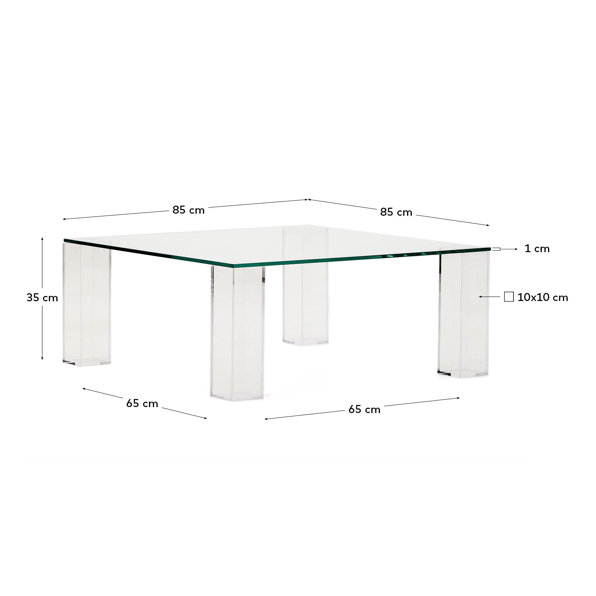 Adularia transparent, tempered-glass side table, 85 x 85 cm - Measurements