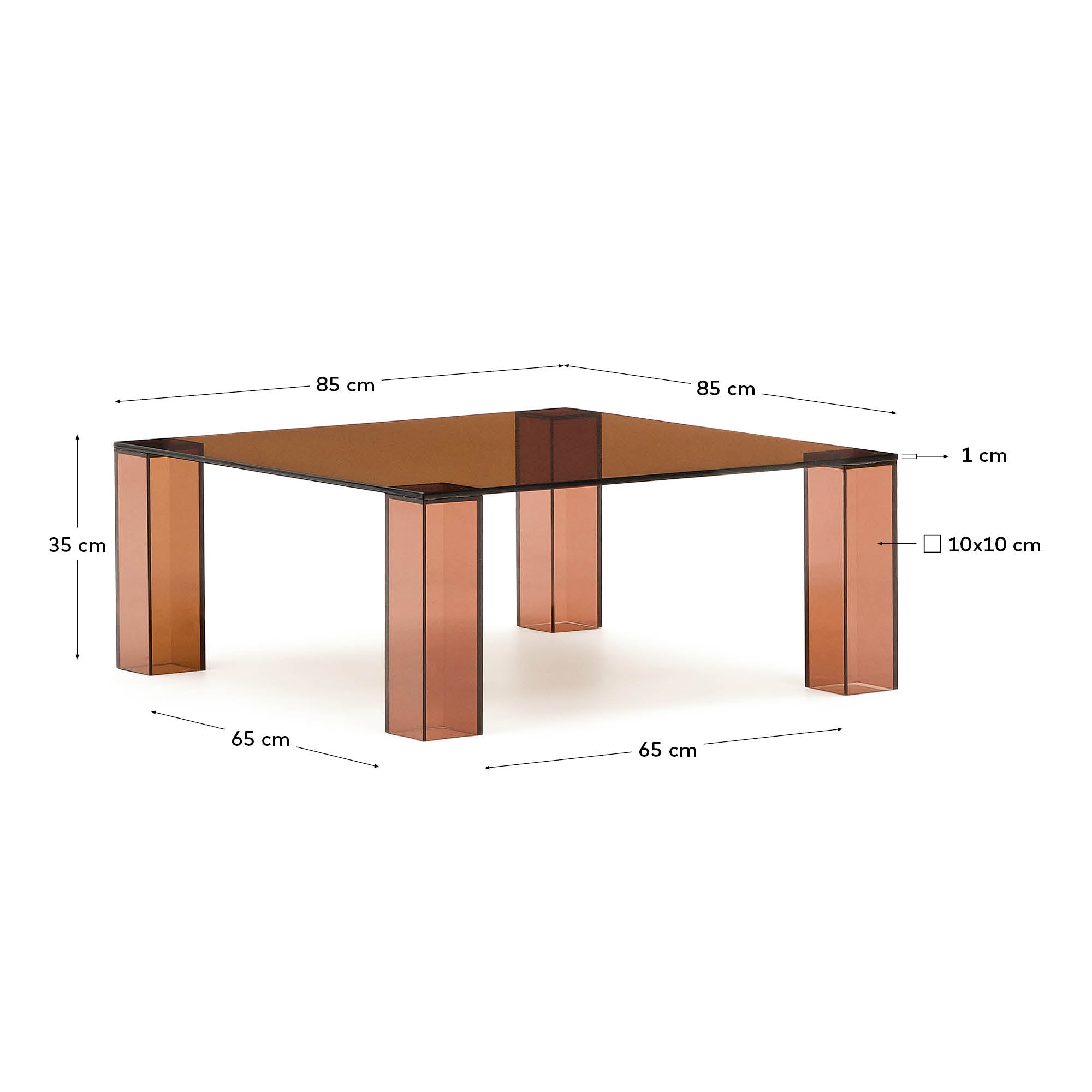 Adularia brown, tempered-glass side table, 85 x 85 cm - Measurements