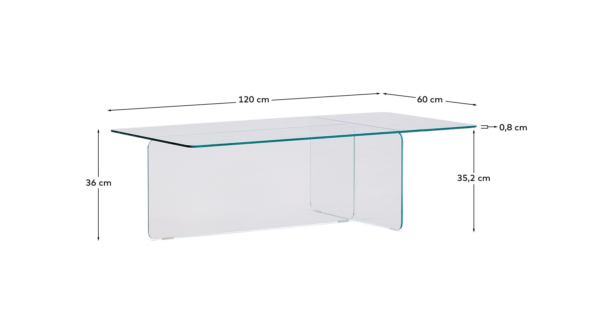 Zaren transparent tempered-glass coffee table, 120 x 60 cm - Measurements