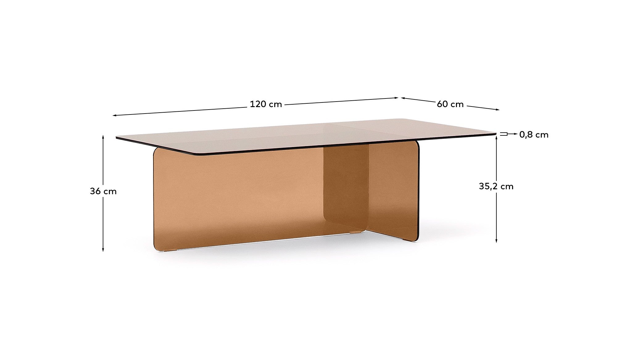 Zaren brown, tempered-glass coffee table, 120 x 60 cm - Measurements