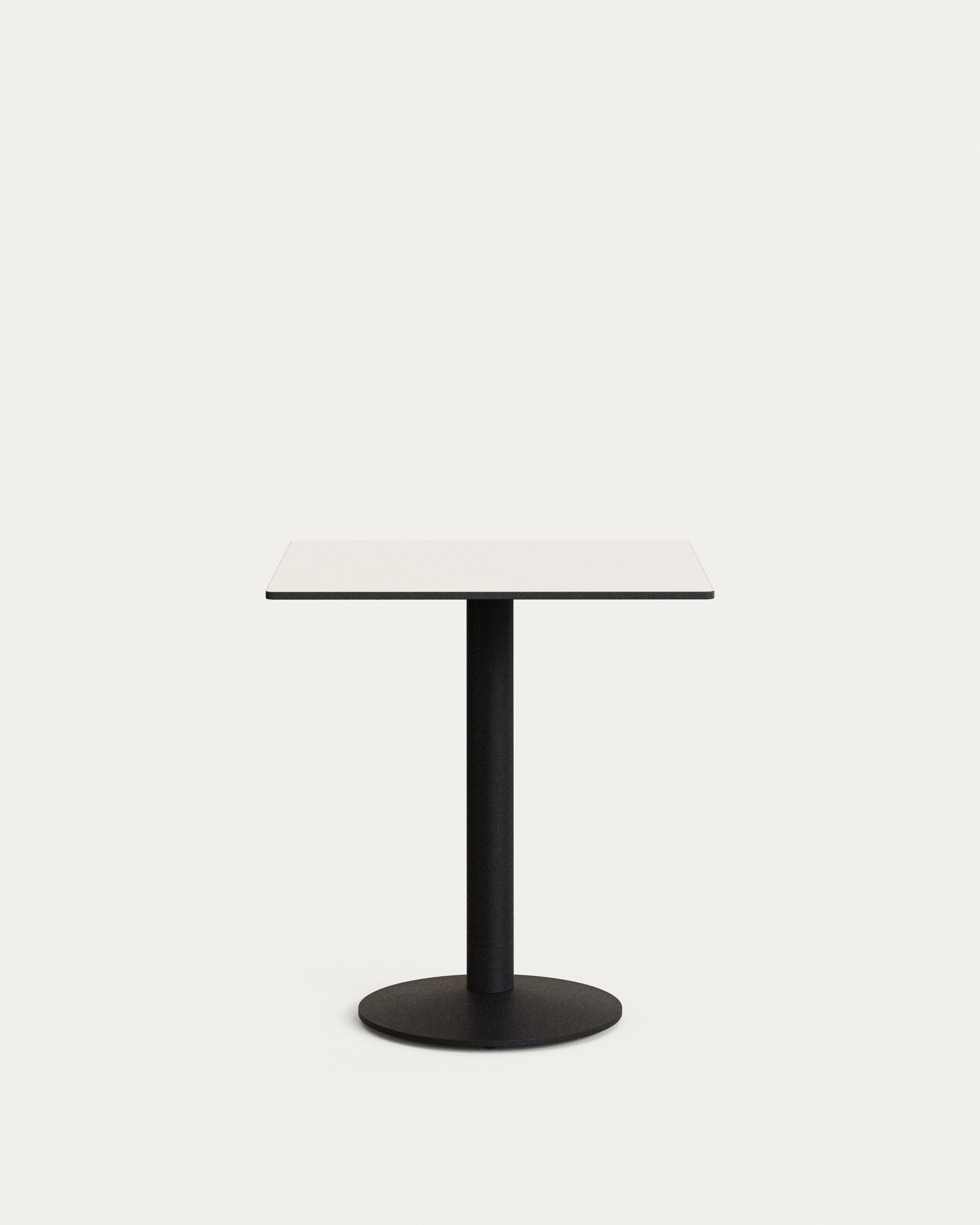 Esilda outdoor table in white with metal leg in a painted black finish, 70 x 70 x 70 cm - Product View