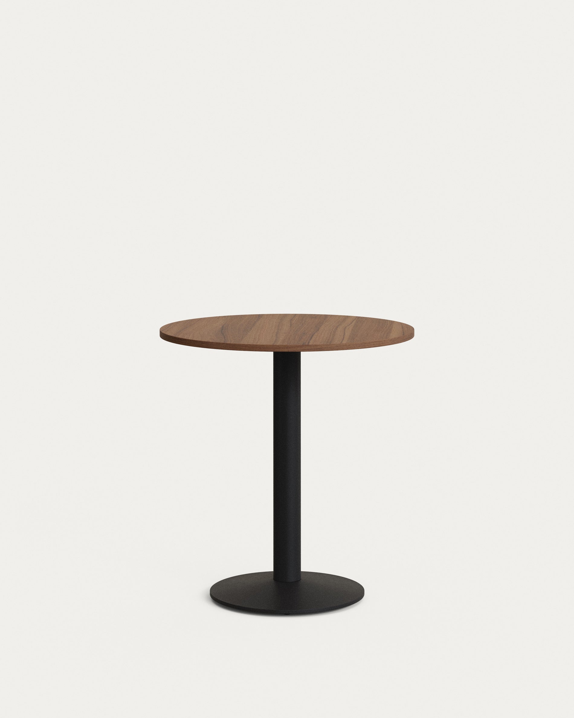 Esilda round table in walnut finish melamine with metal leg in a painted black finish, Ø70x70 cm - Product Image