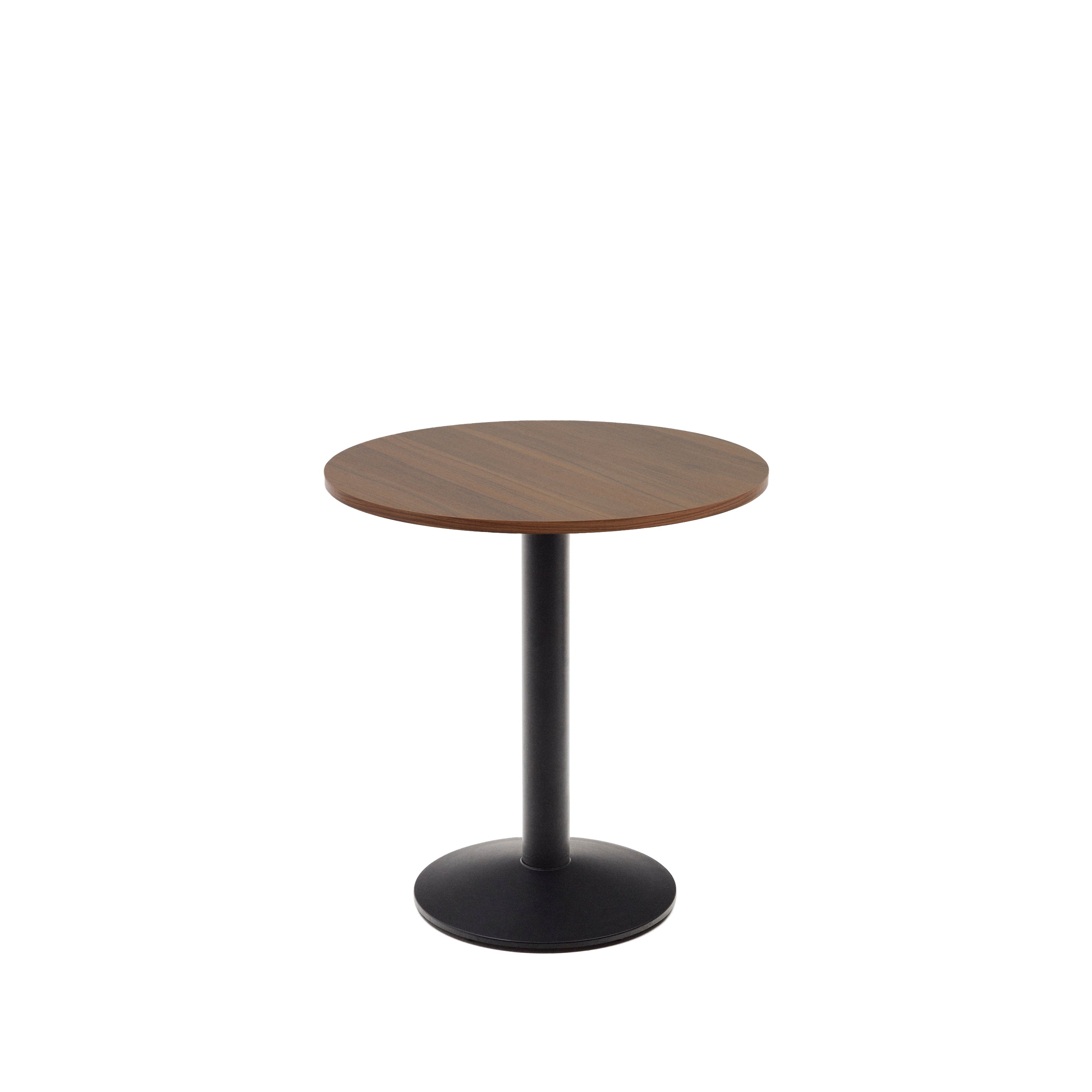 Esilda round table in walnut finish melamine with metal leg in a painted black finish, Ø70x70 cm - Product Image