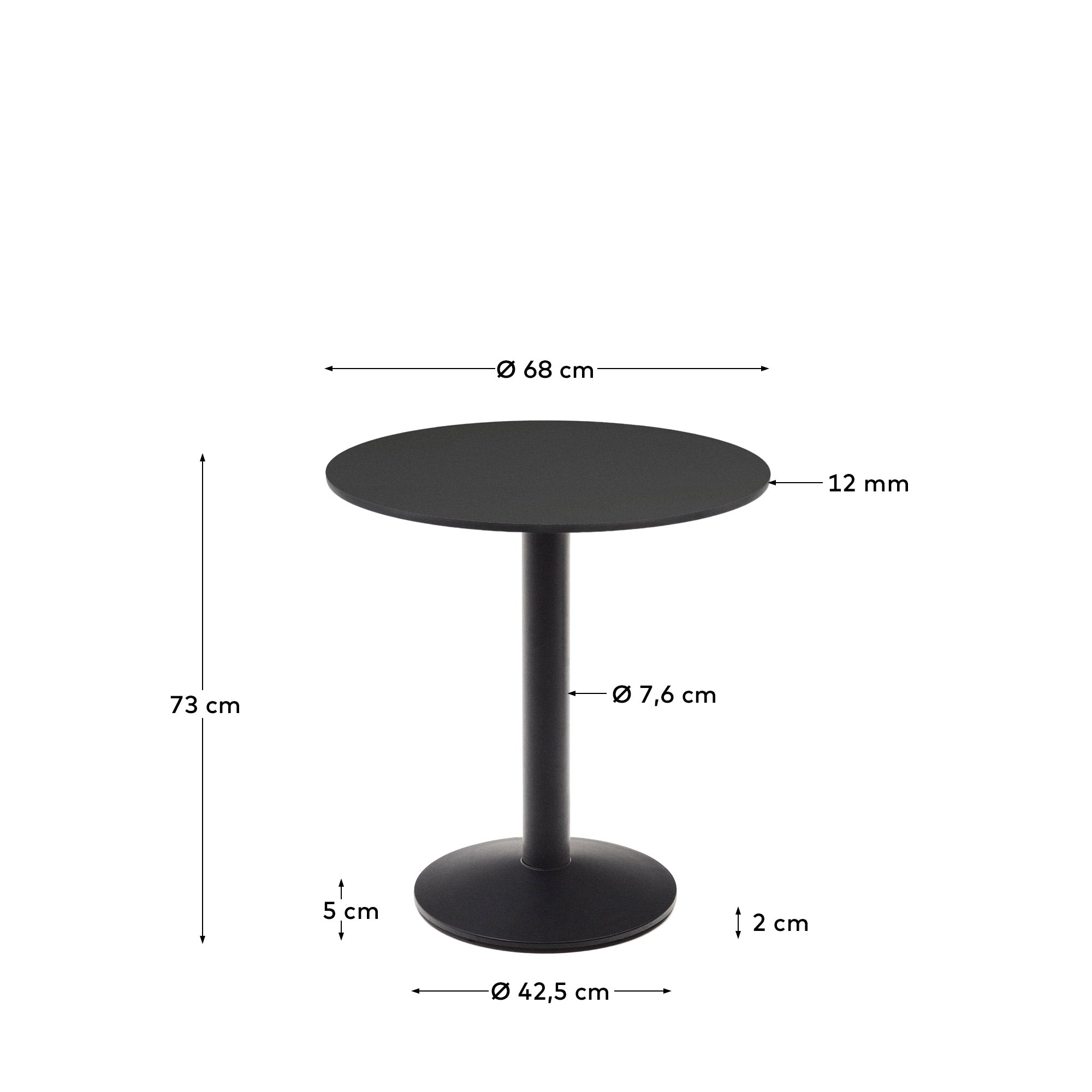 Esilda round outdoor table in black with metal leg in a painted black finish, Ø 70 x 70 cm - Measurements