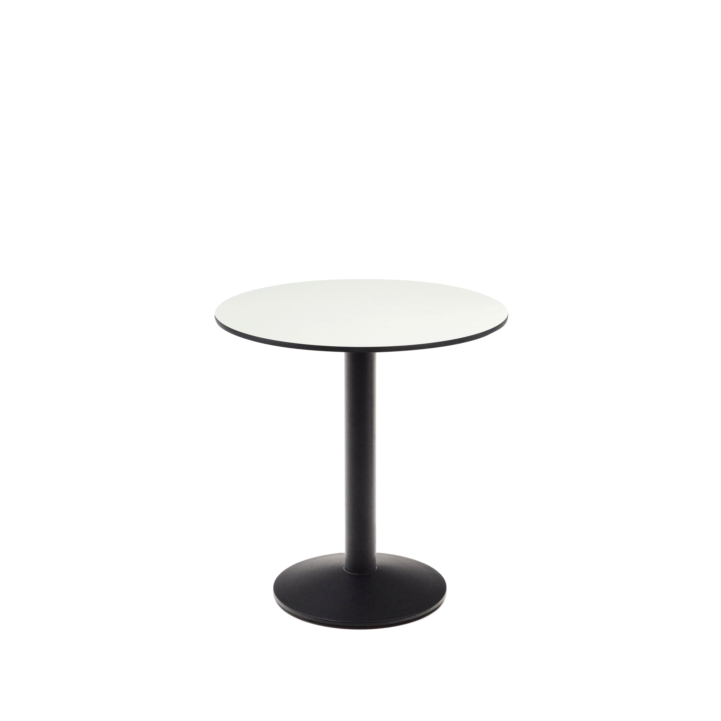 Esilda round outdoor table in white with metal leg in a painted black finish, Ø 70 x 70 cm - Product Image