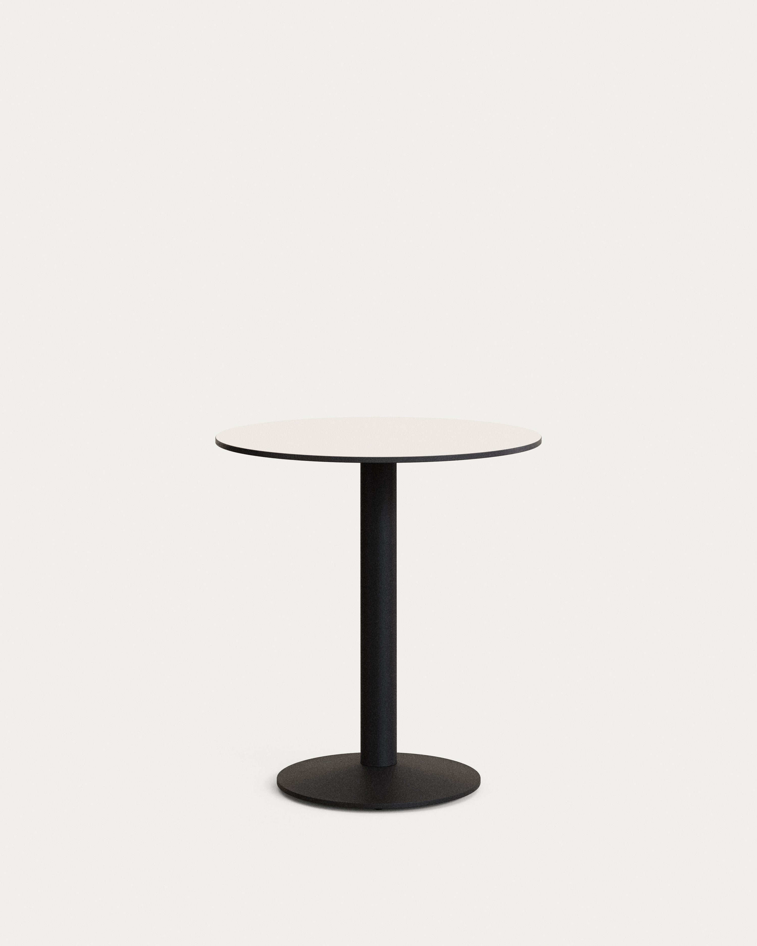 Esilda round outdoor table in white with metal leg in a painted black finish, Ø 70 x 70 cm - Product View