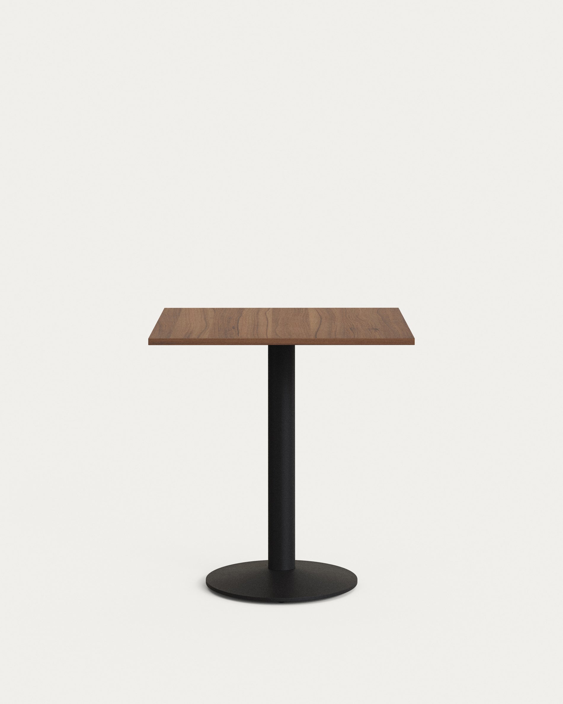 Esilda table in walnut finish melamine with metal leg in a painted black finish, 70 x 70 x 70 cm - Product Image
