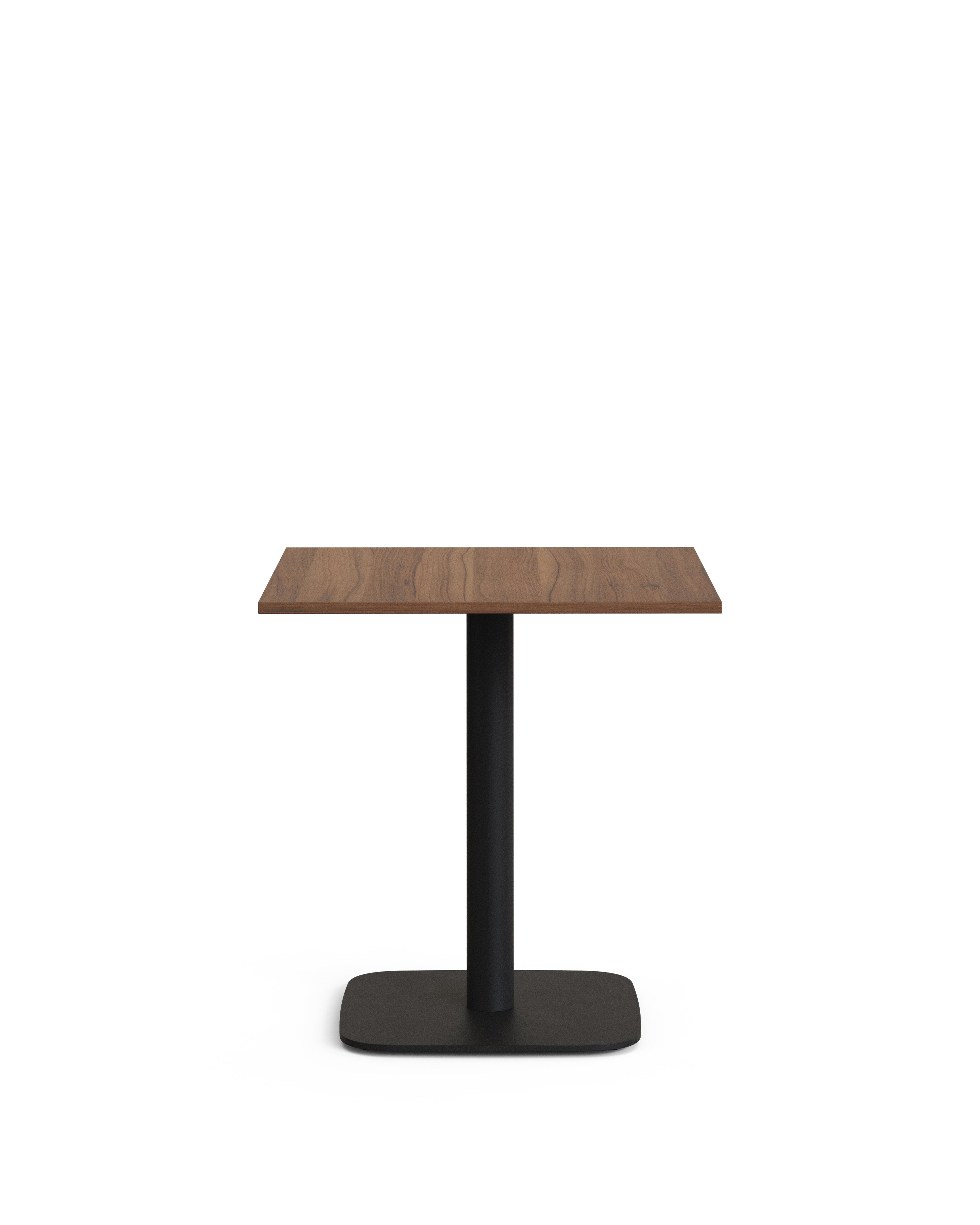 Dina table in walnut finish melamine with metal leg in a painted black finish, 70 x 70 x 70 cm - Product Image
