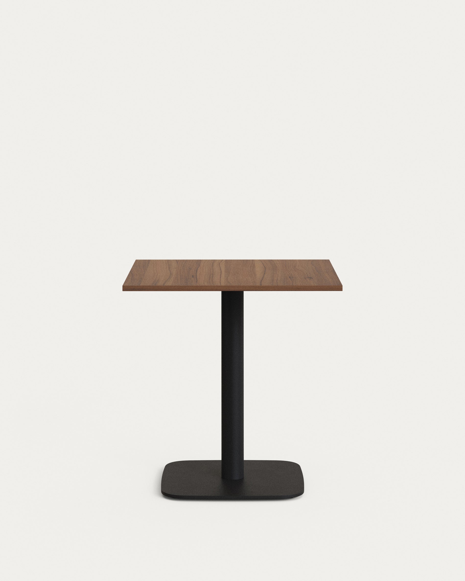 Dina table in walnut finish melamine with metal leg in a painted black finish, 70 x 70 x 70 cm - Product View