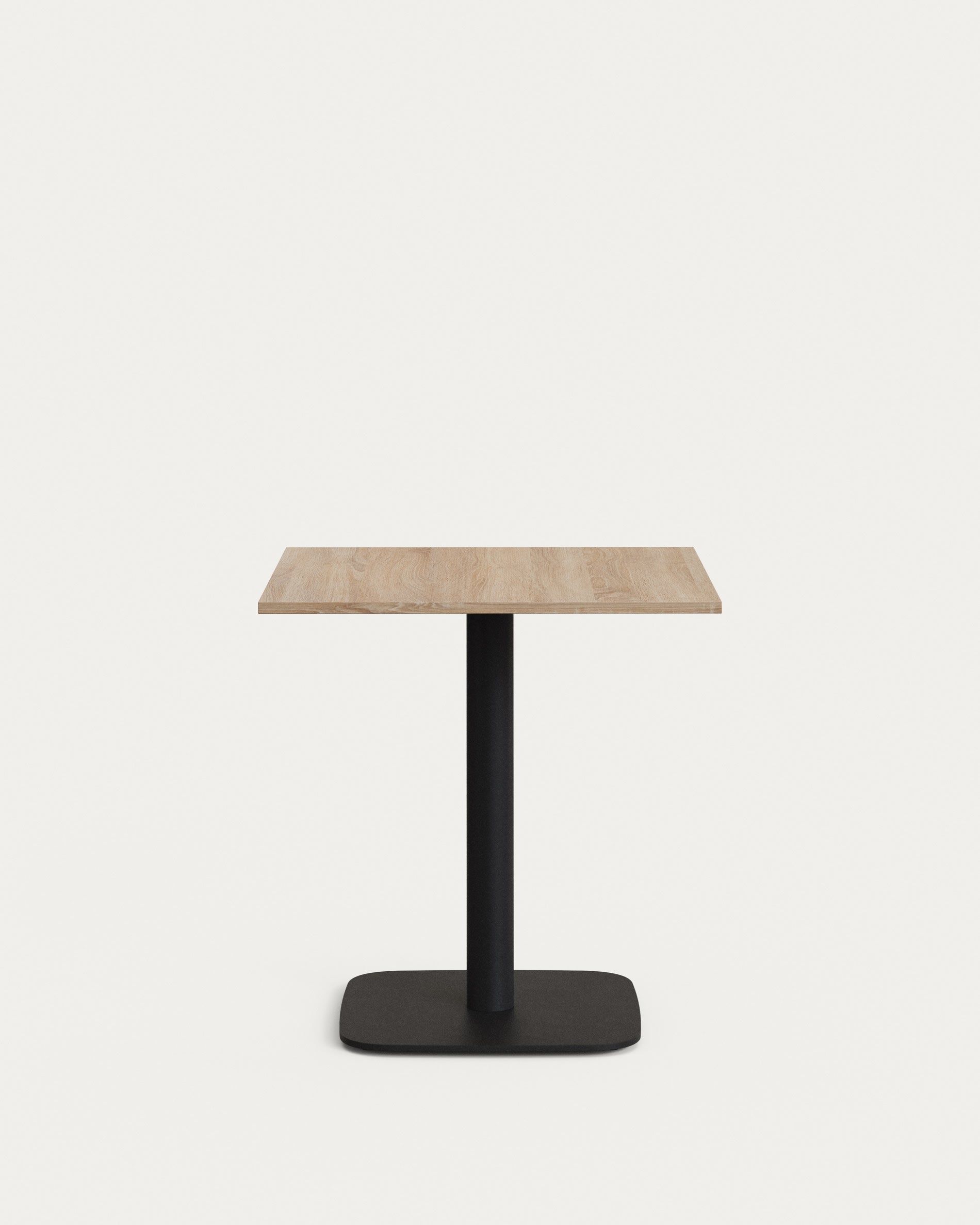 Dina table in walnut finish melamine with metal leg in a painted black finish, 70 x 70 x 70 cm