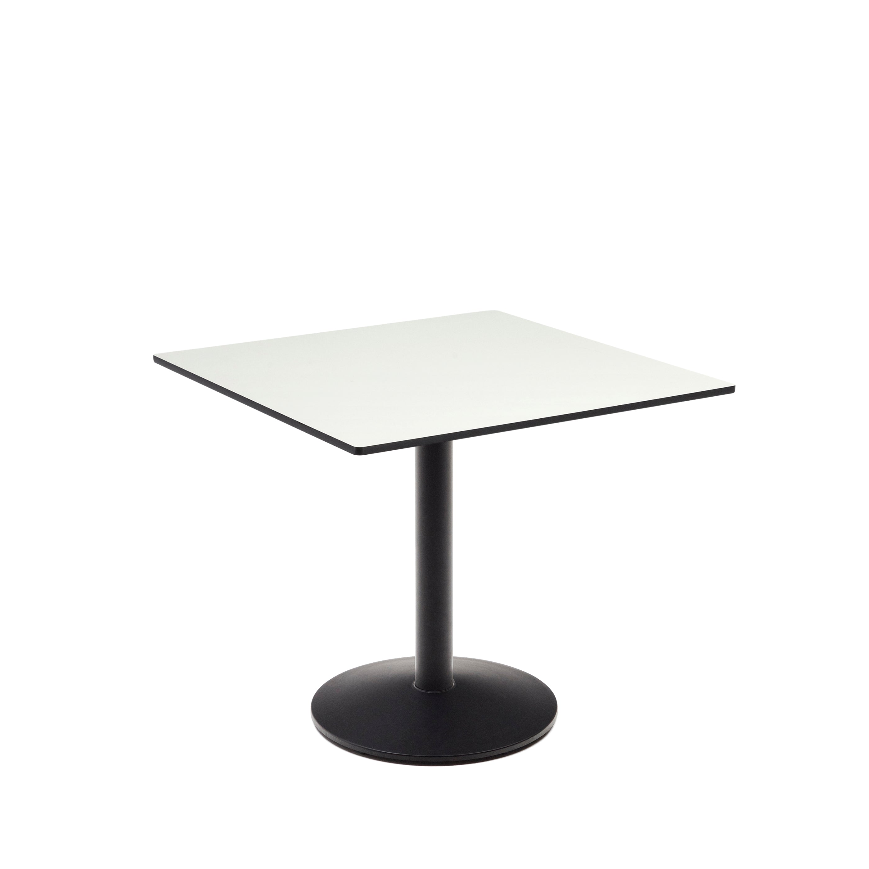 Esilda outdoor table in white with metal leg in a painted black finish, 90 x 90 x 70 cm - Product Image