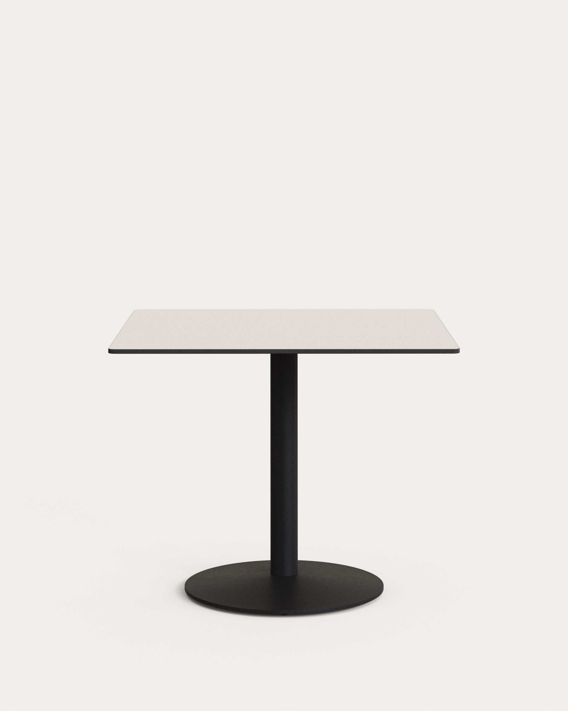 Esilda outdoor table in white, painted black metal legs, 90 x 90 x 70 cm